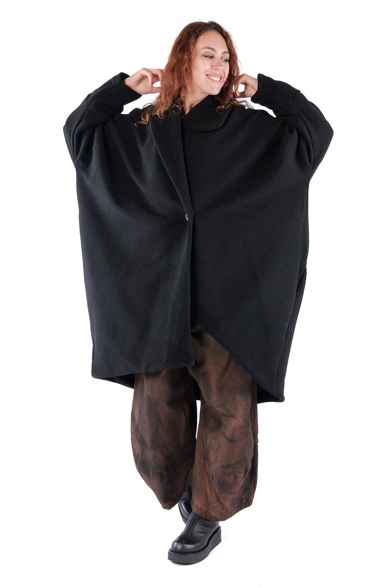 Oversize Winterstrickmantel - Schwarz - S487