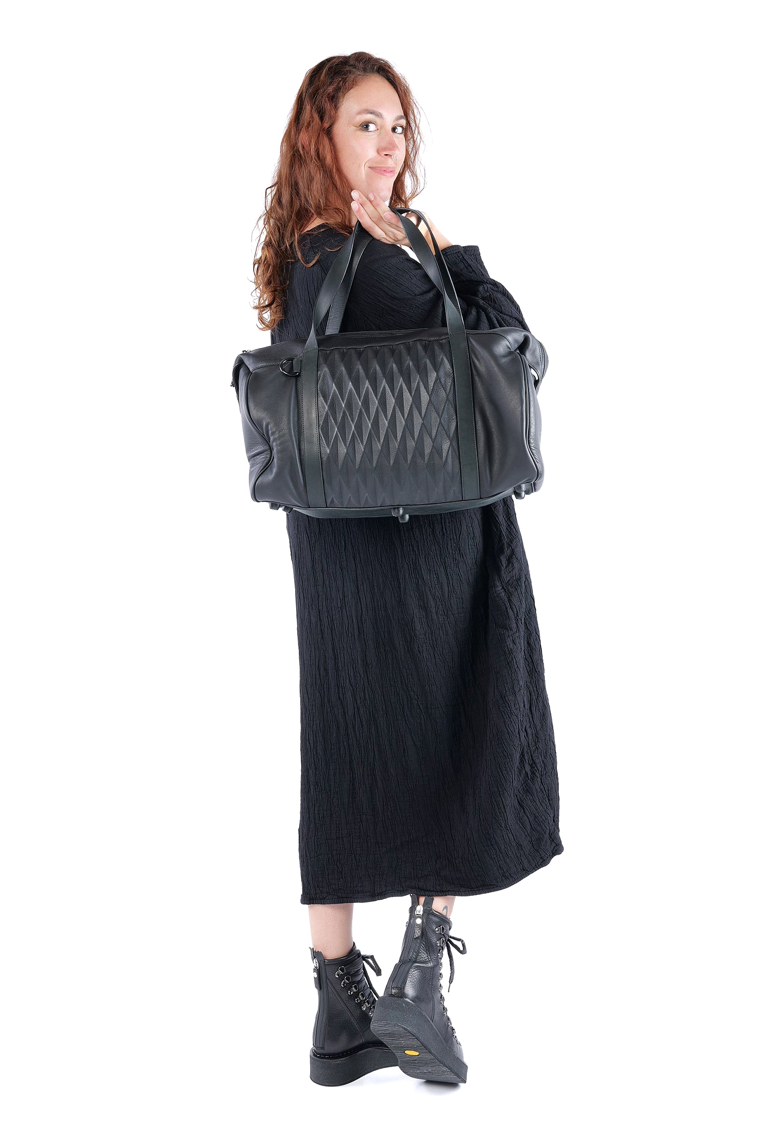 Große Ledertasche - Schwarz - Weekender