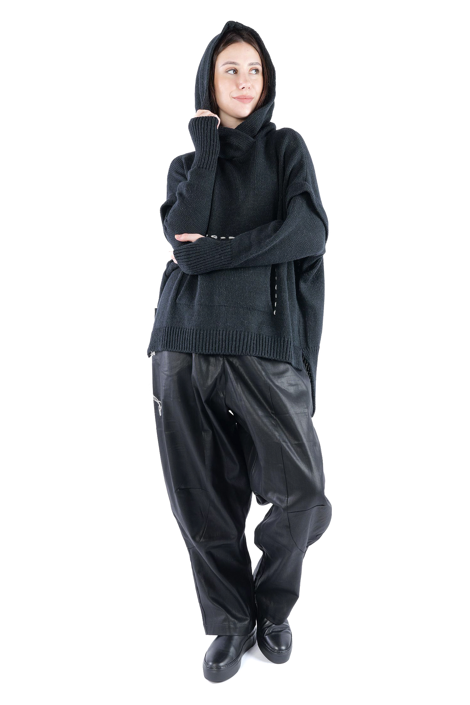 Strick Hoodie - Schwarz - Edooh
