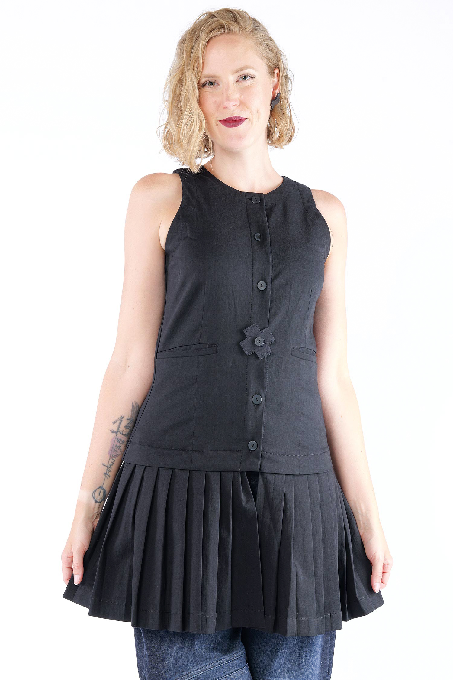 Plissierte Stretch-Weste - Schwarz - 1164