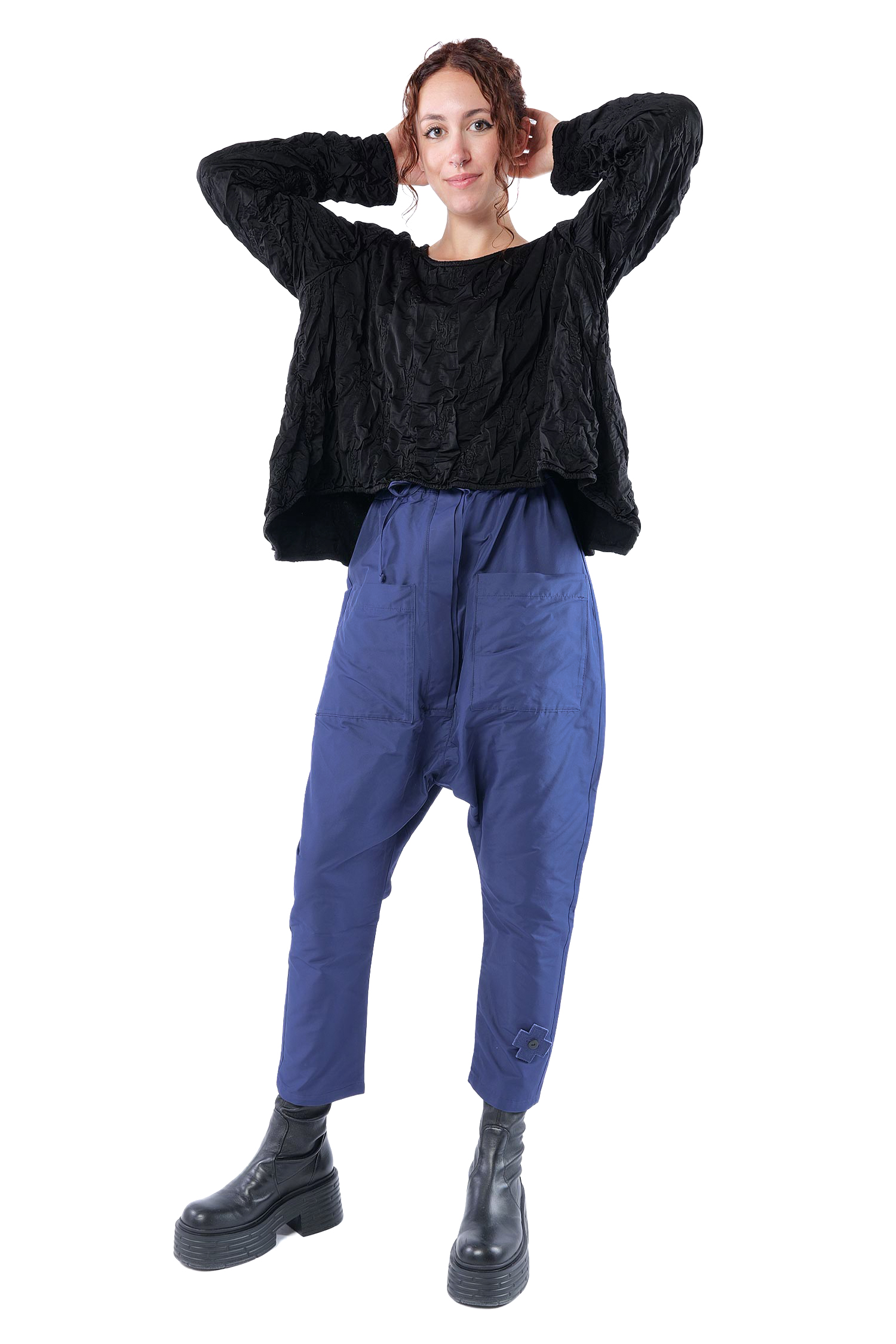 Oversize Stepppullover - Schwarz - Innenlaut