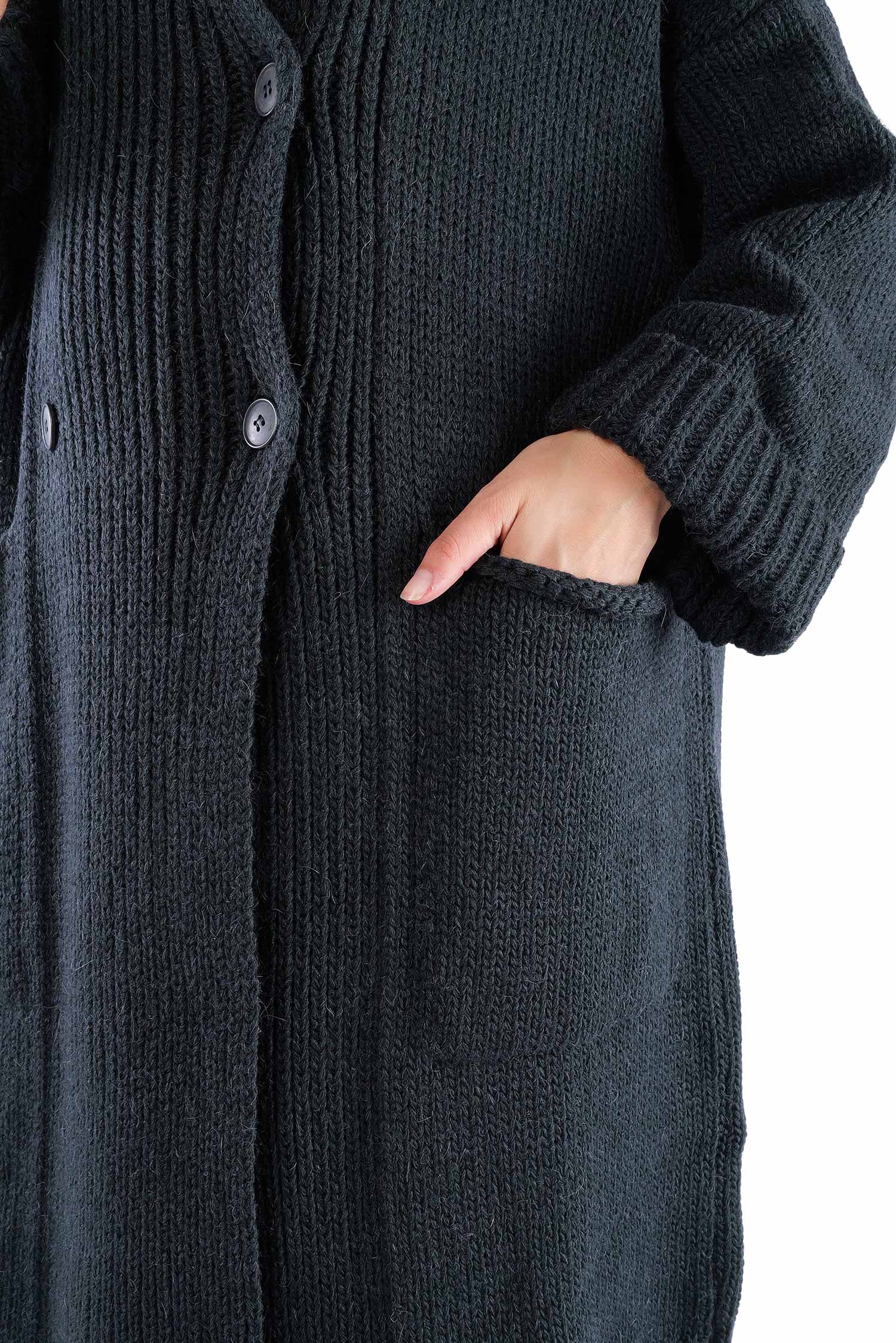 Oversize Strickmantel - Schwarz - Kongo