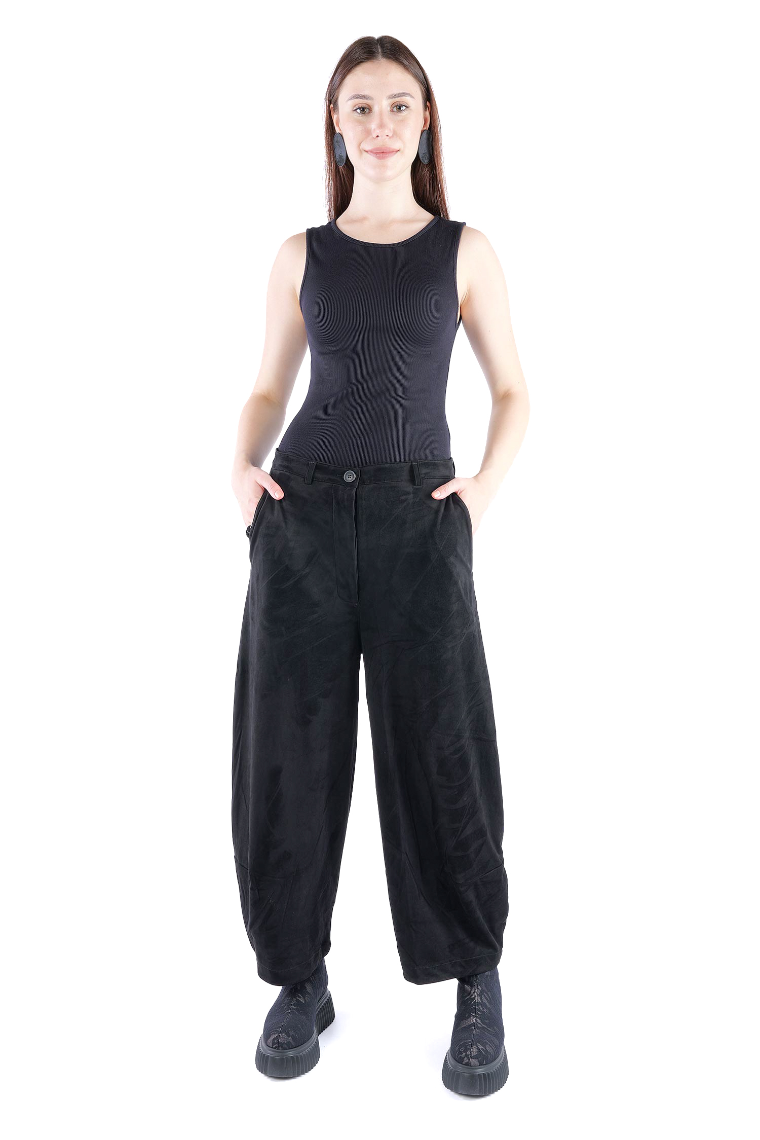 Velour-Optik Hose - Schwarz - 2263300111