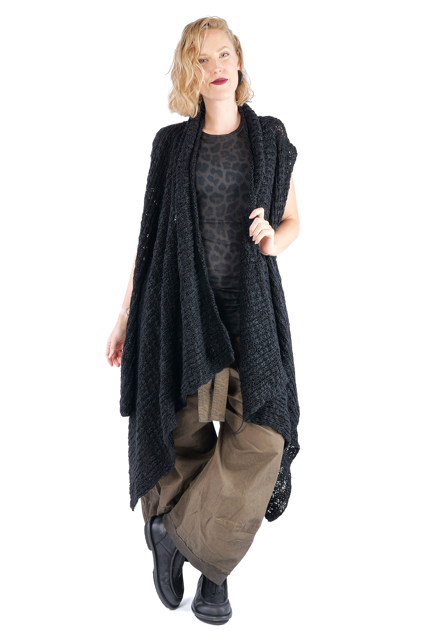 Asymmetrische Grobstrickweste - Schwarz - W5521