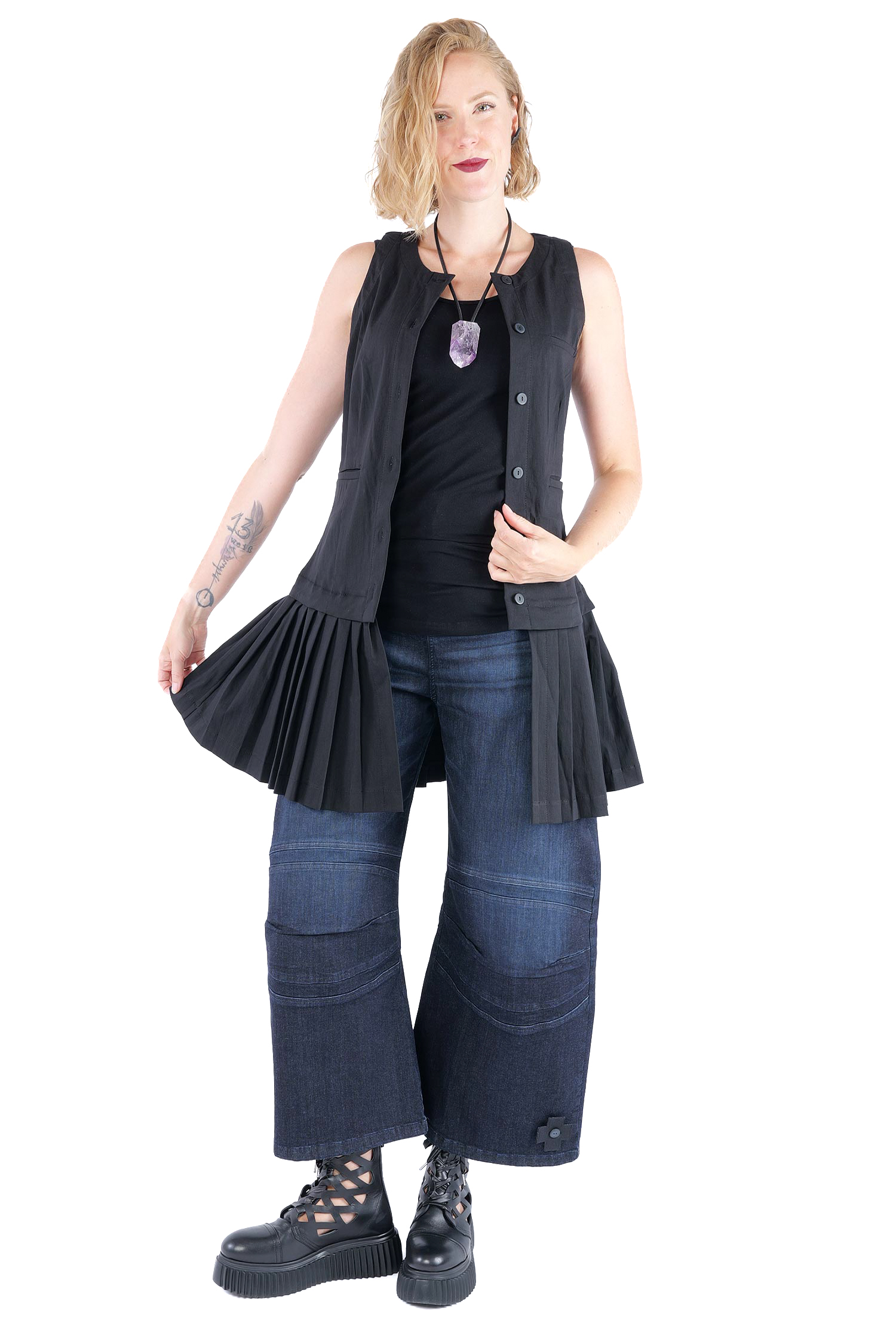 Plissierte Stretch-Weste - Schwarz - 1164