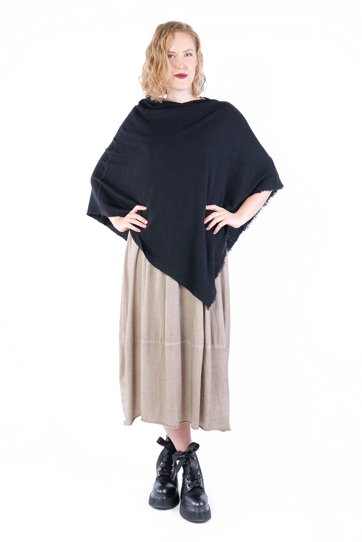 Merino Poncho - Schwarz - 1001