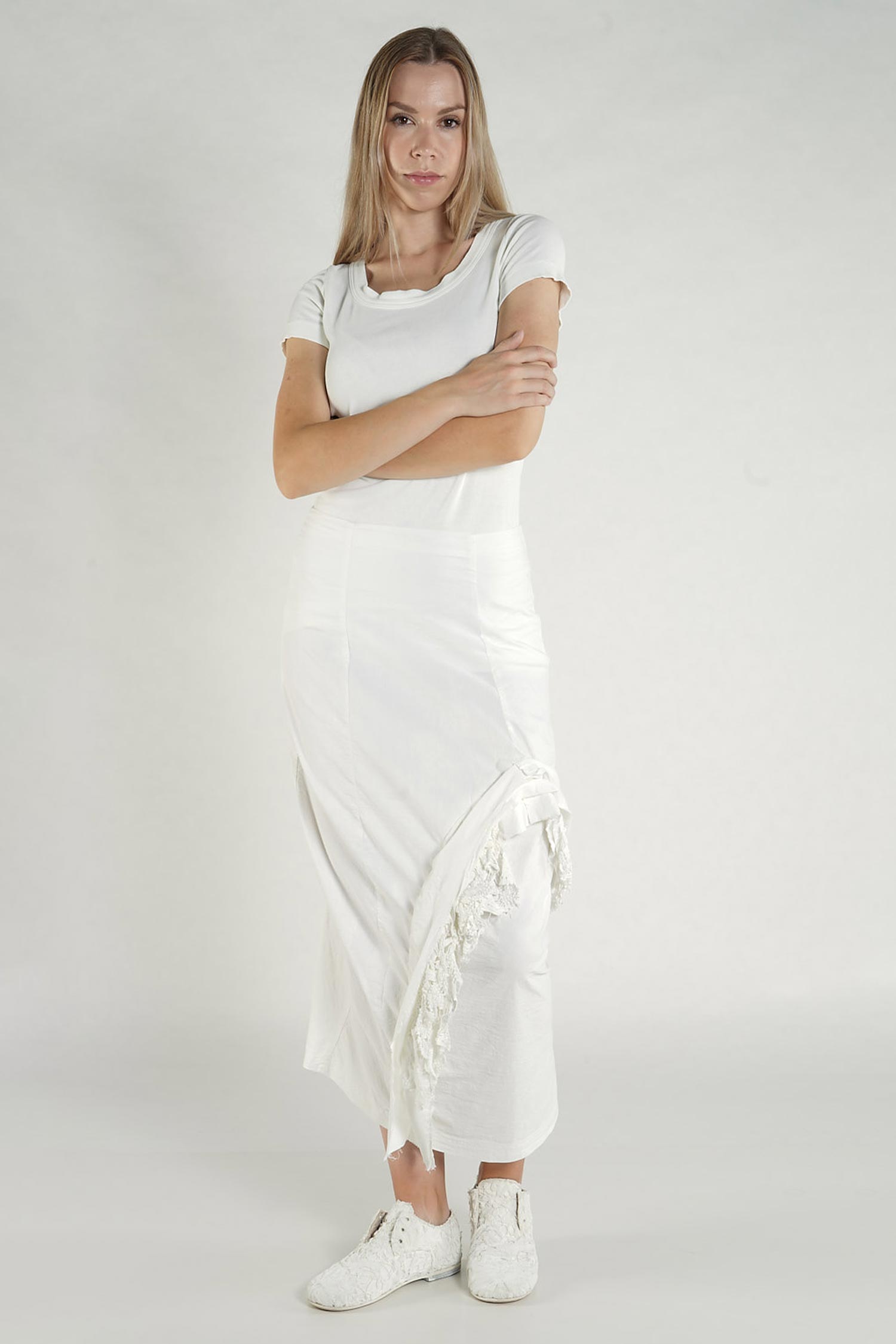 Stretch skirt with lace - Black gloss - 1262240334