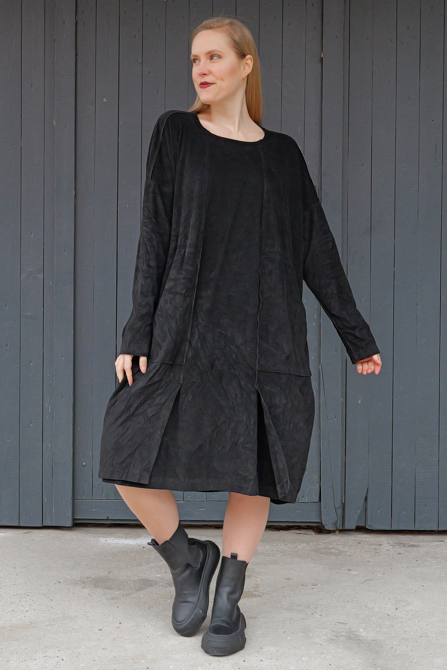 Veloeurleder-Optik Kleid - Schwarz - 2253420904