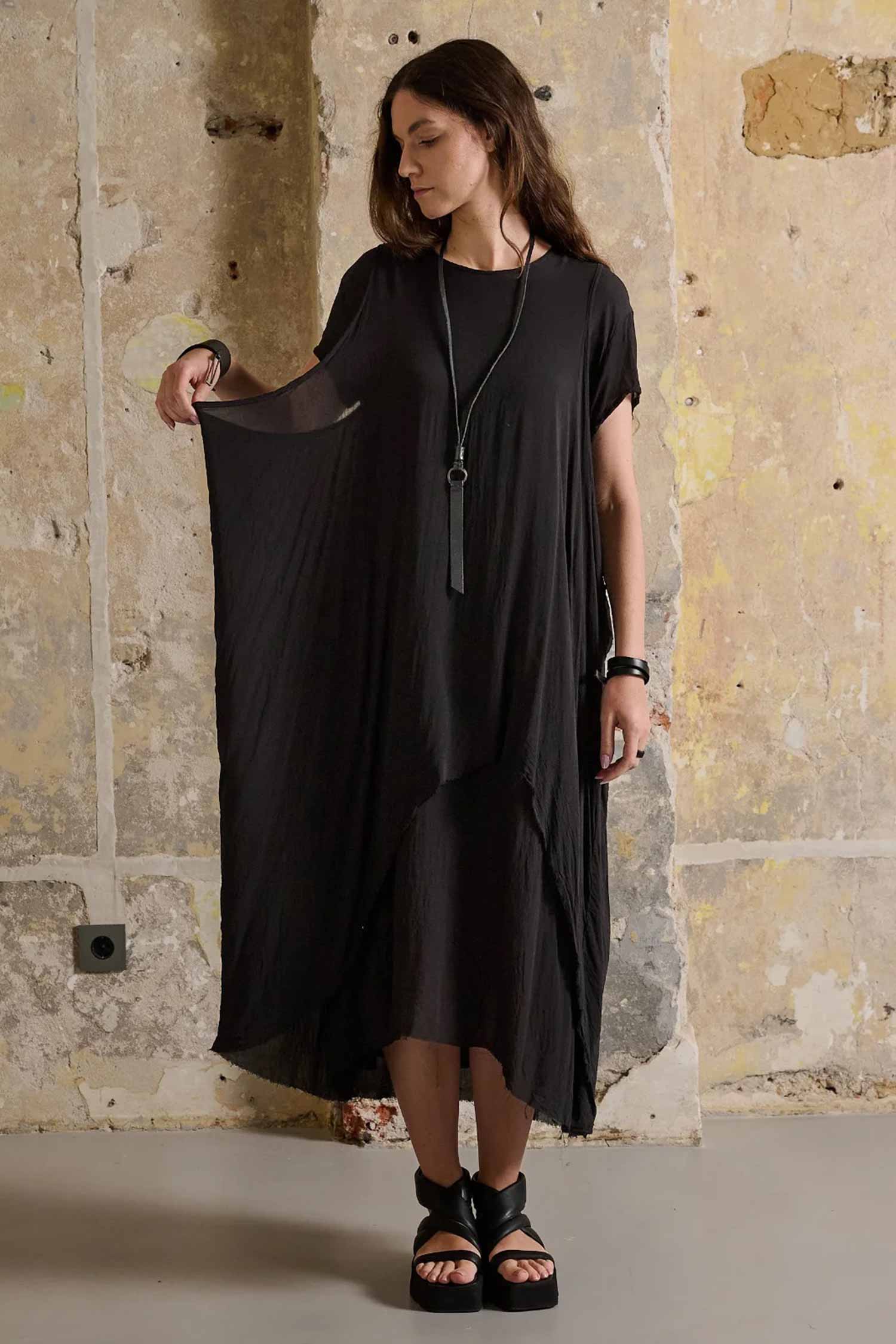 Doppellagiges Kleid - Schwarz - Foamina