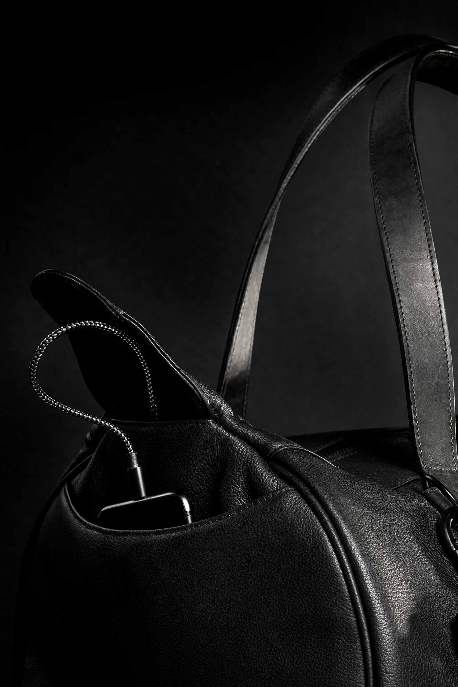 Große Ledertasche - Schwarz - Weekender