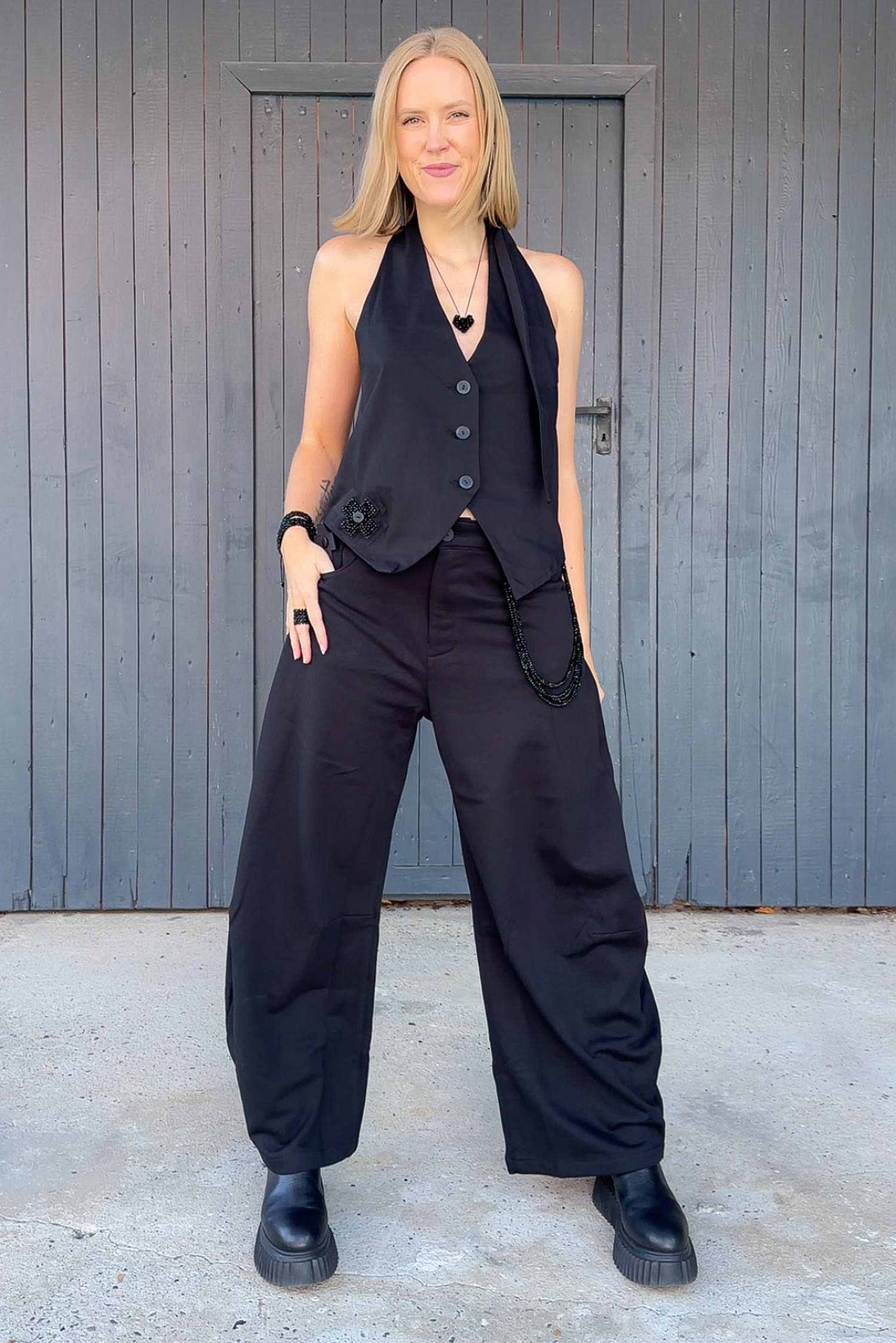 Wide stretch pants - Black - 10024