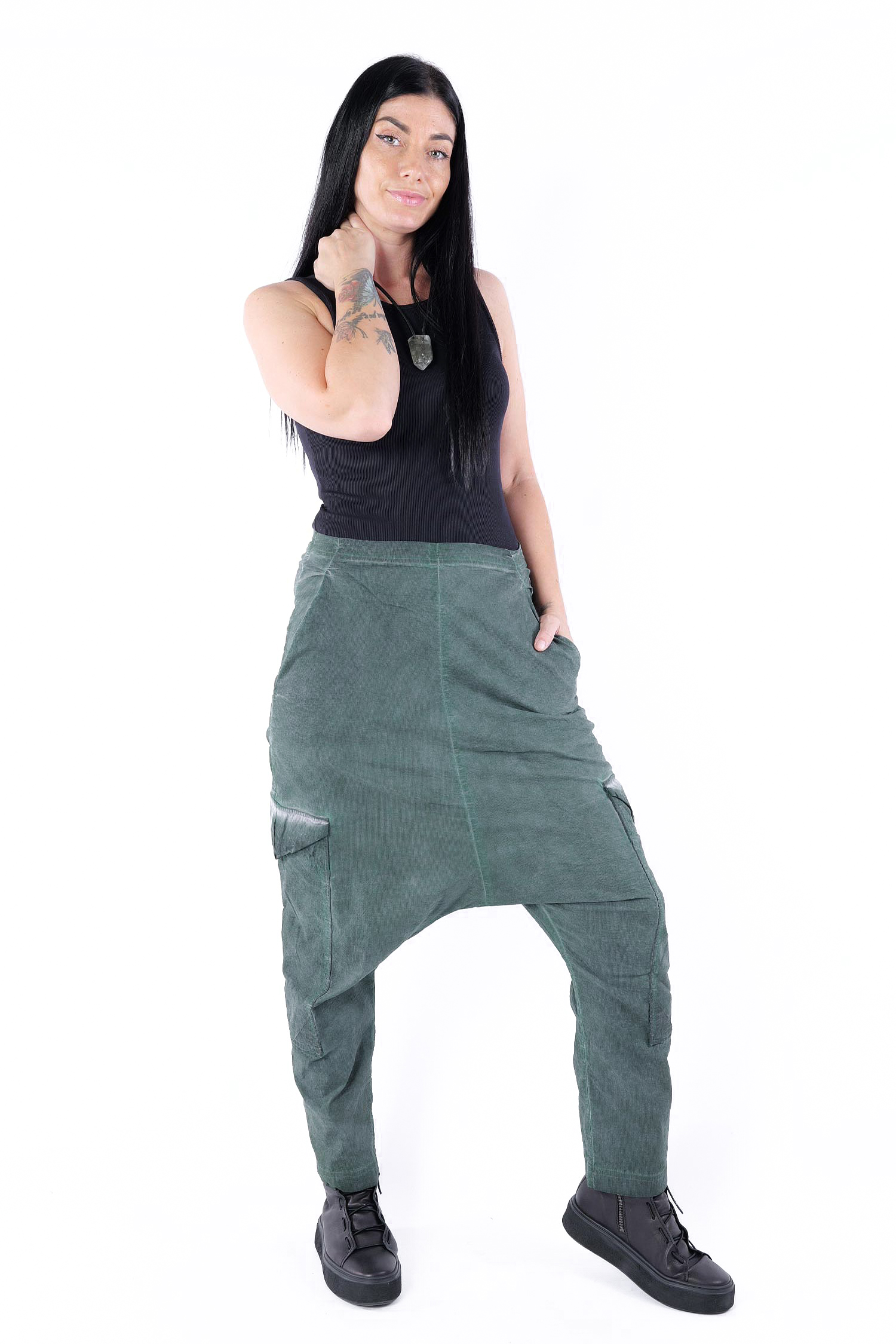 Stretchhose mit tiefem Schritt - Pine cloud - 2252240105