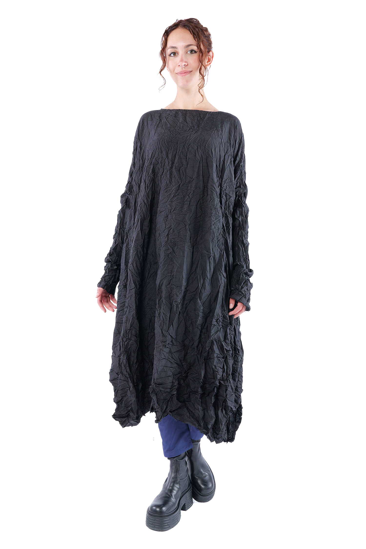 Oversize Seidenkleid - Schwarz - Ellastik
