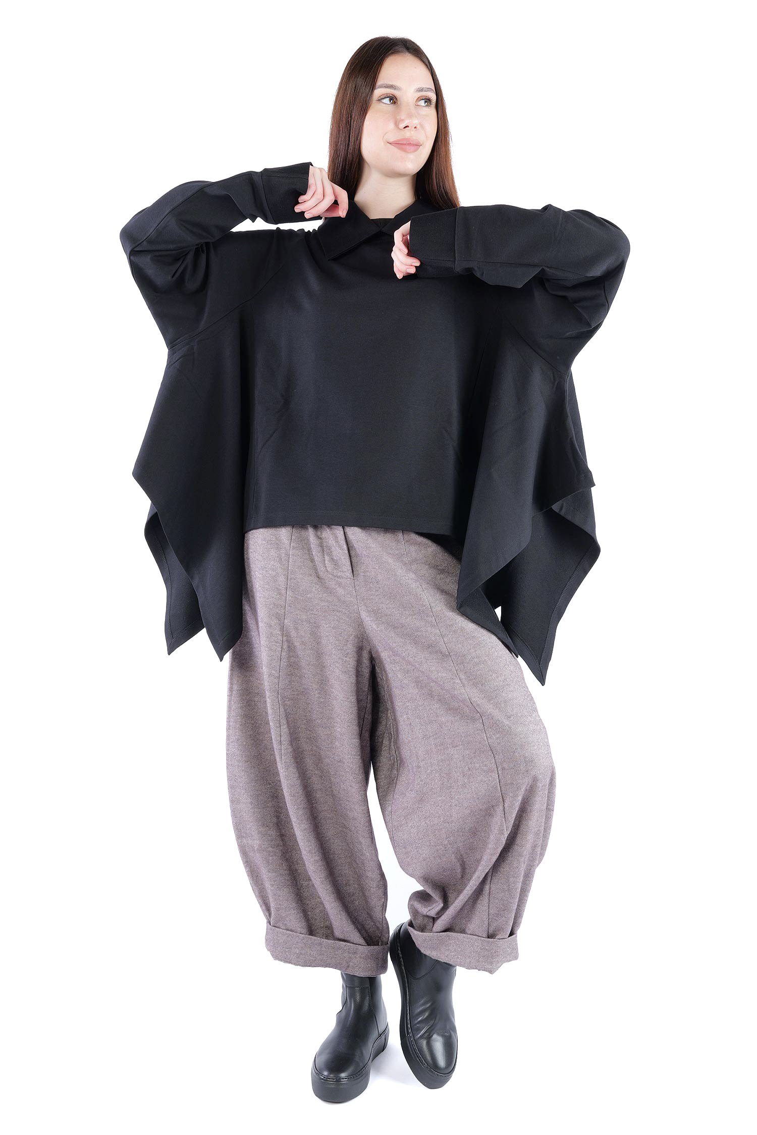 Asymmetrischer Pullover - Schwarz - 26.2-KHF112