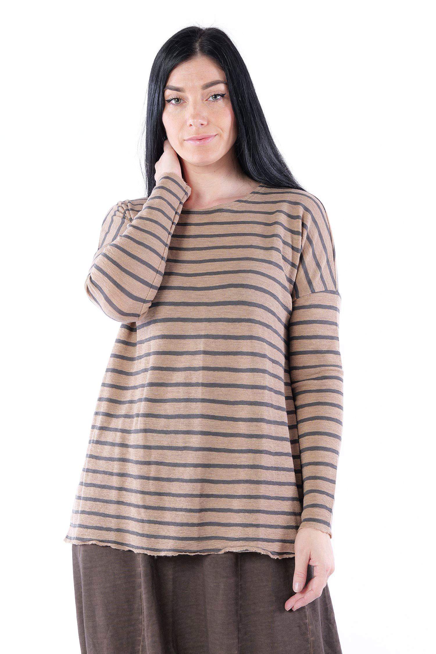 Merino pullover - Light camel mel/black coffee - 4039