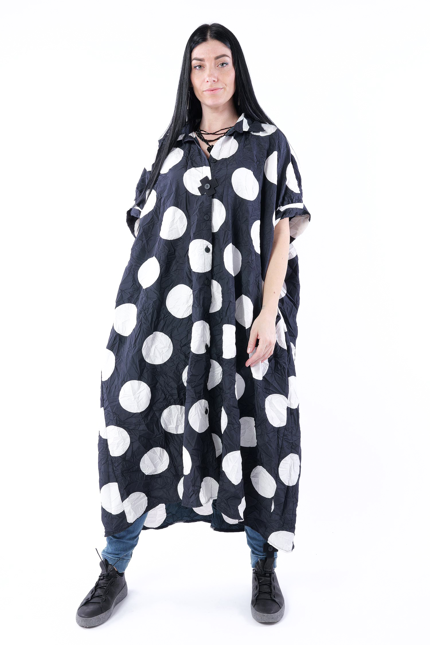 Blouse-dress with dots - Black white dots - 4025