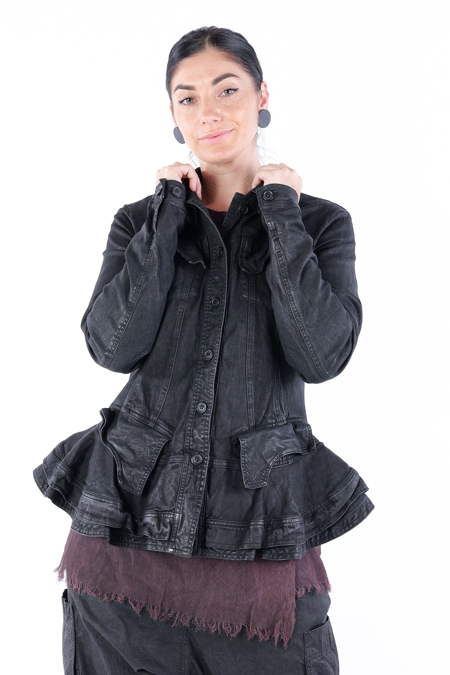 Jeansjacke mit Rüschung - Black gloss - 2251031101