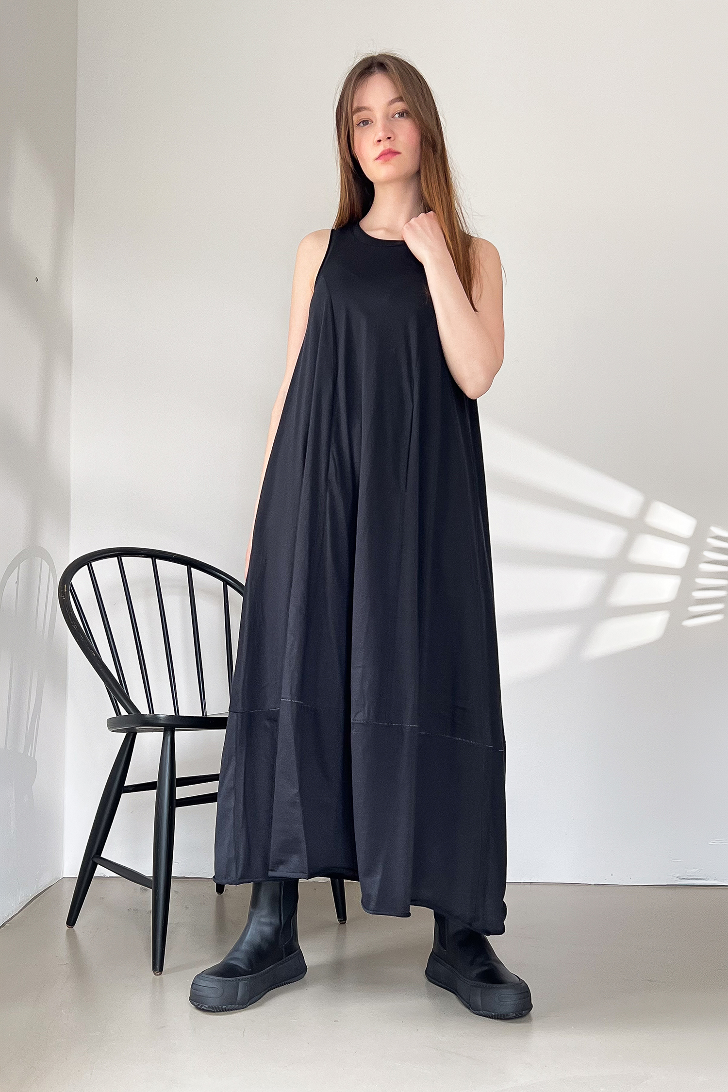 Long jersey dress - Black - Lappa