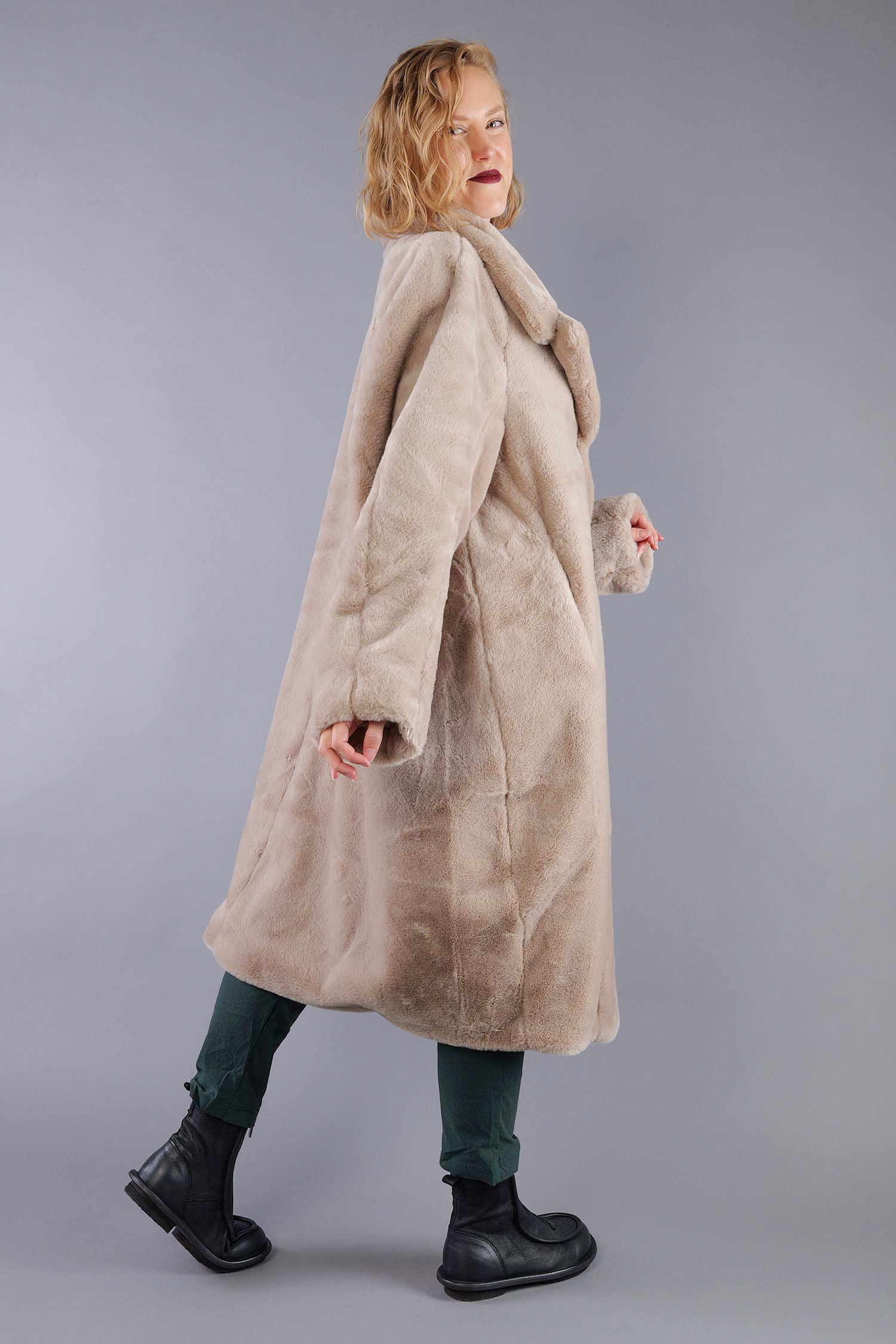 Kunstfellmantel - Sand - 2263431202