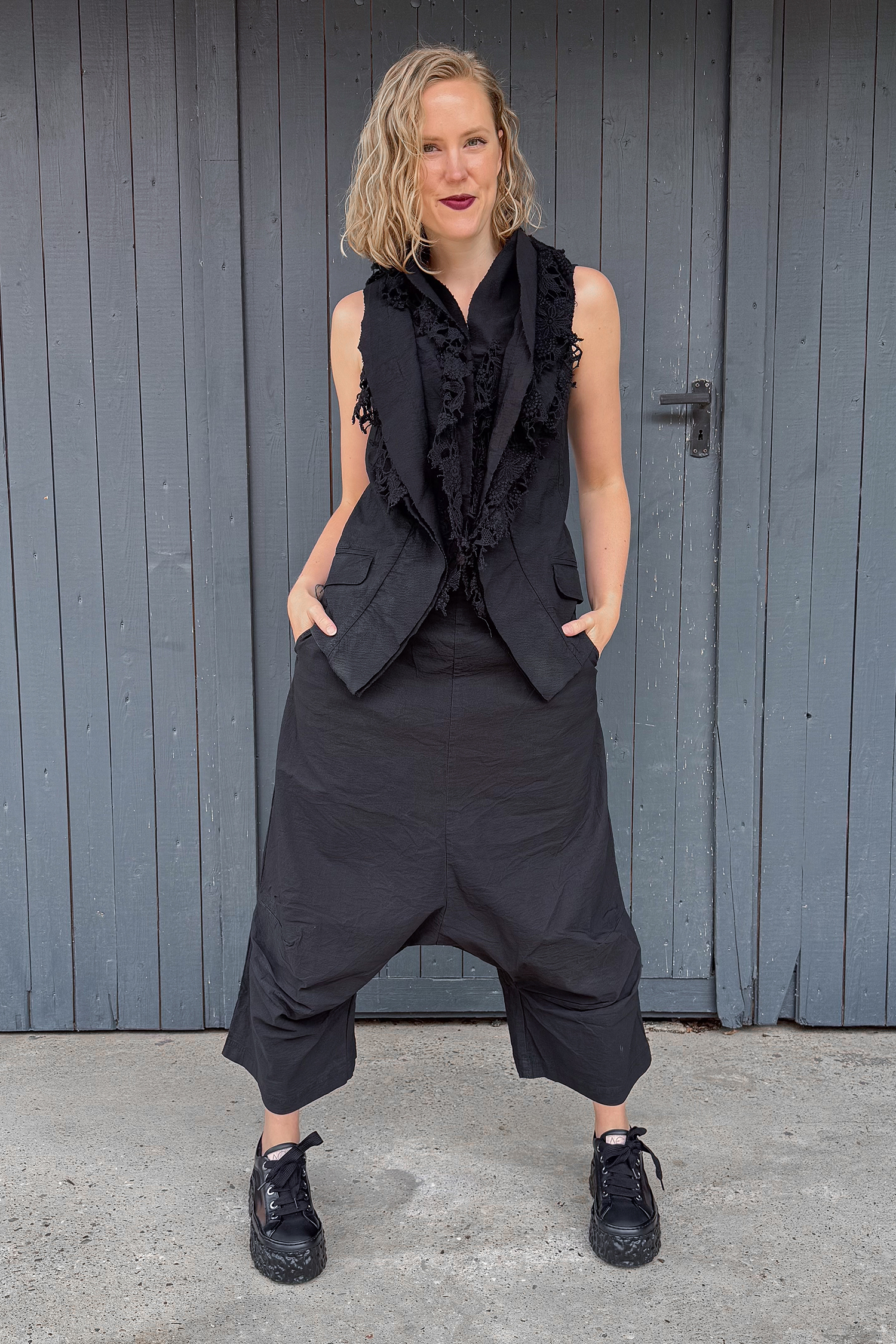 Wide stretch pants - Black gloss - 1262240133