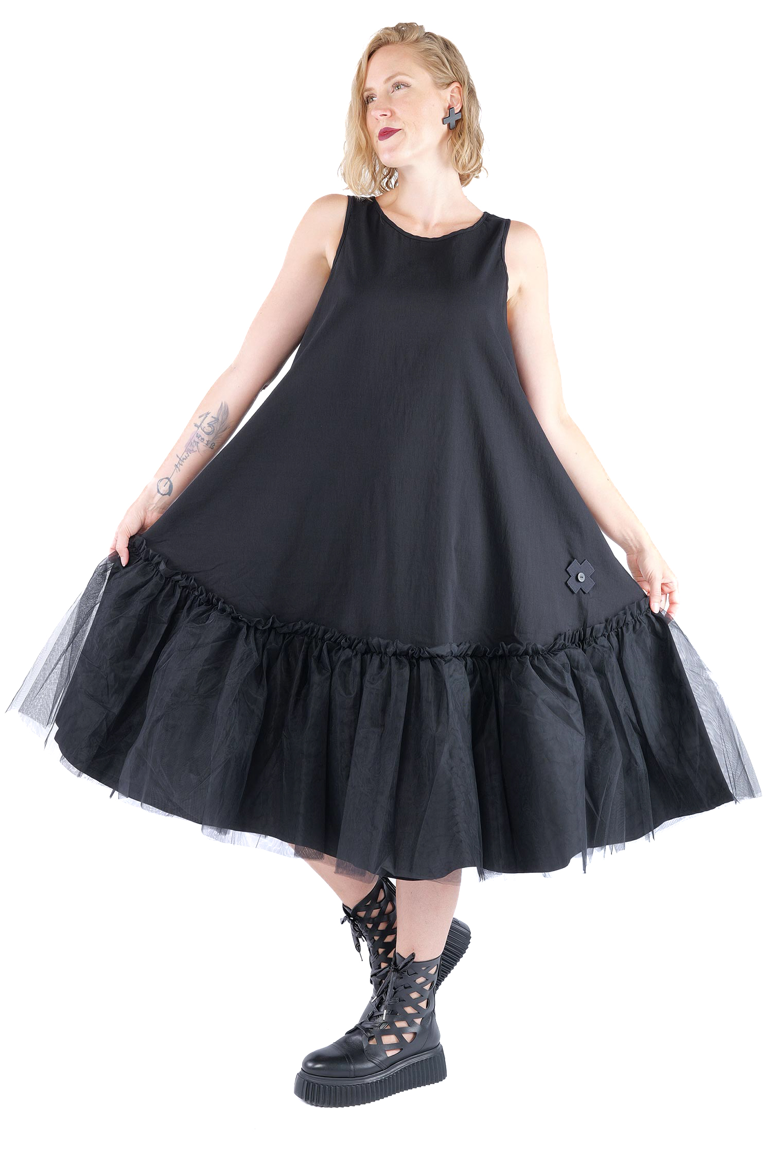 Stretchkleid mit Tüll - Black mesh - 1166