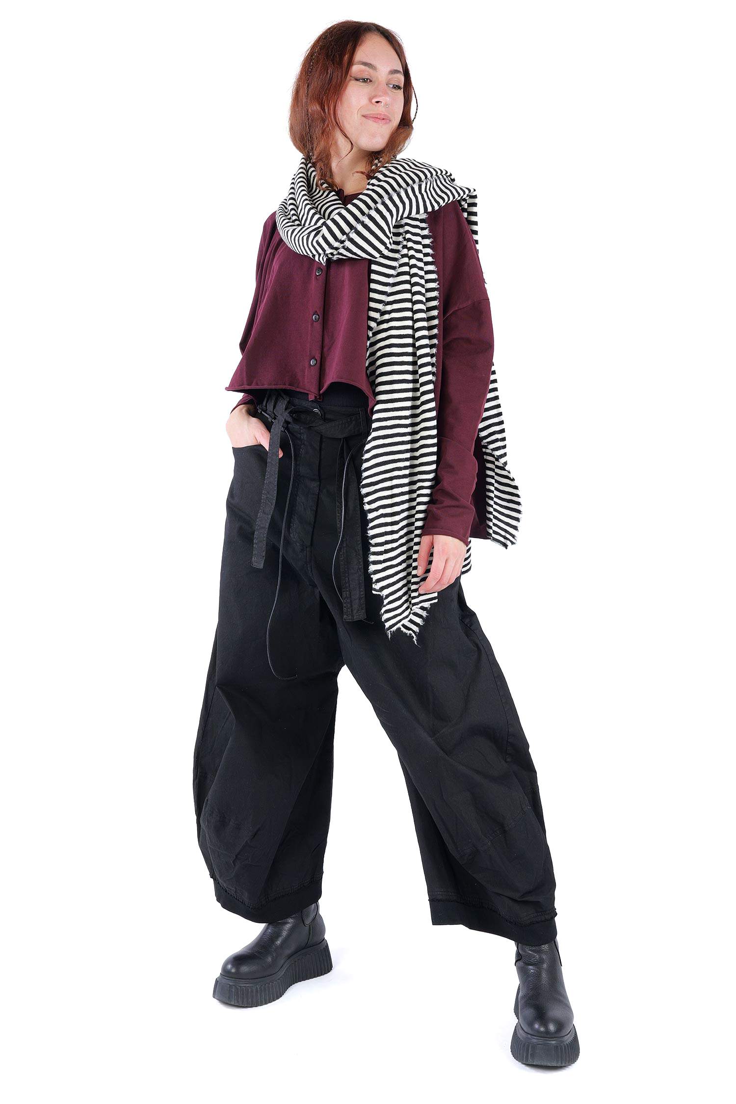 Merino Schal - White/Black schmal - 1030