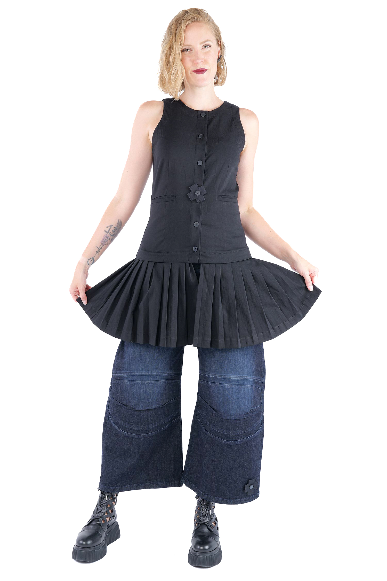 Plissierte Stretch-Weste - Schwarz - 1164