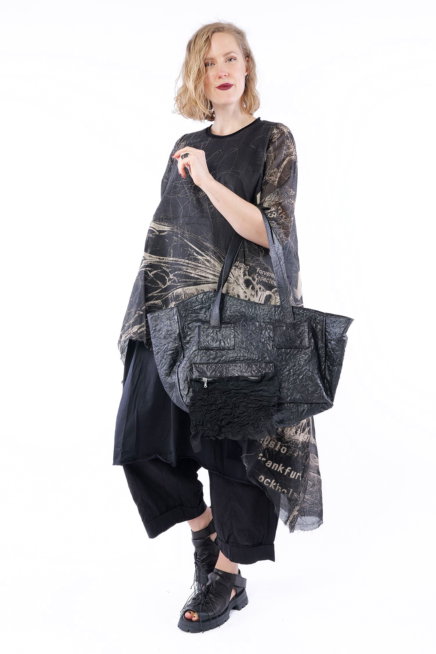 Asymmetrische Ledertasche - Schwarz - M.Gina