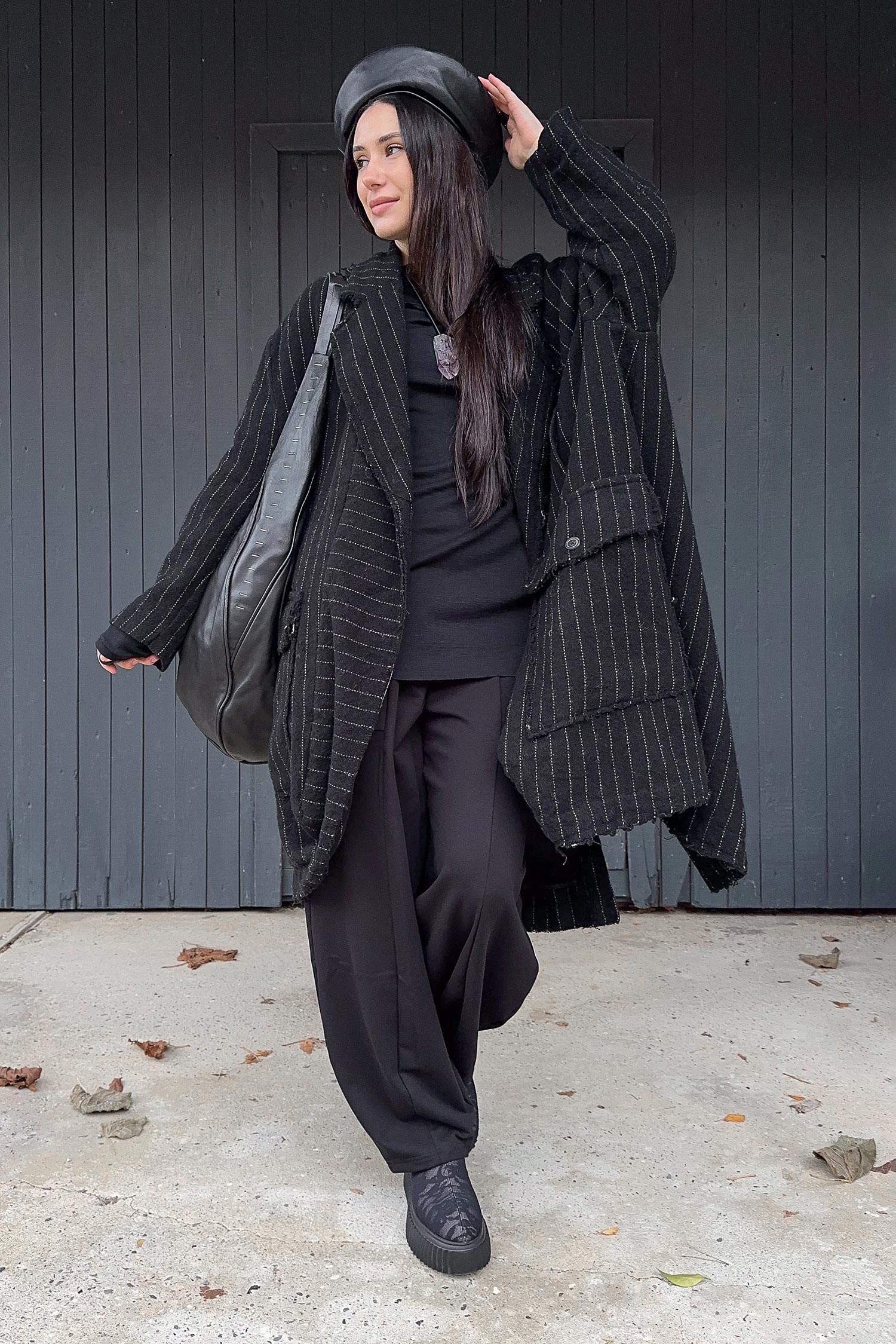 Oversize Wollmantel - Black stripe - 2261151209
