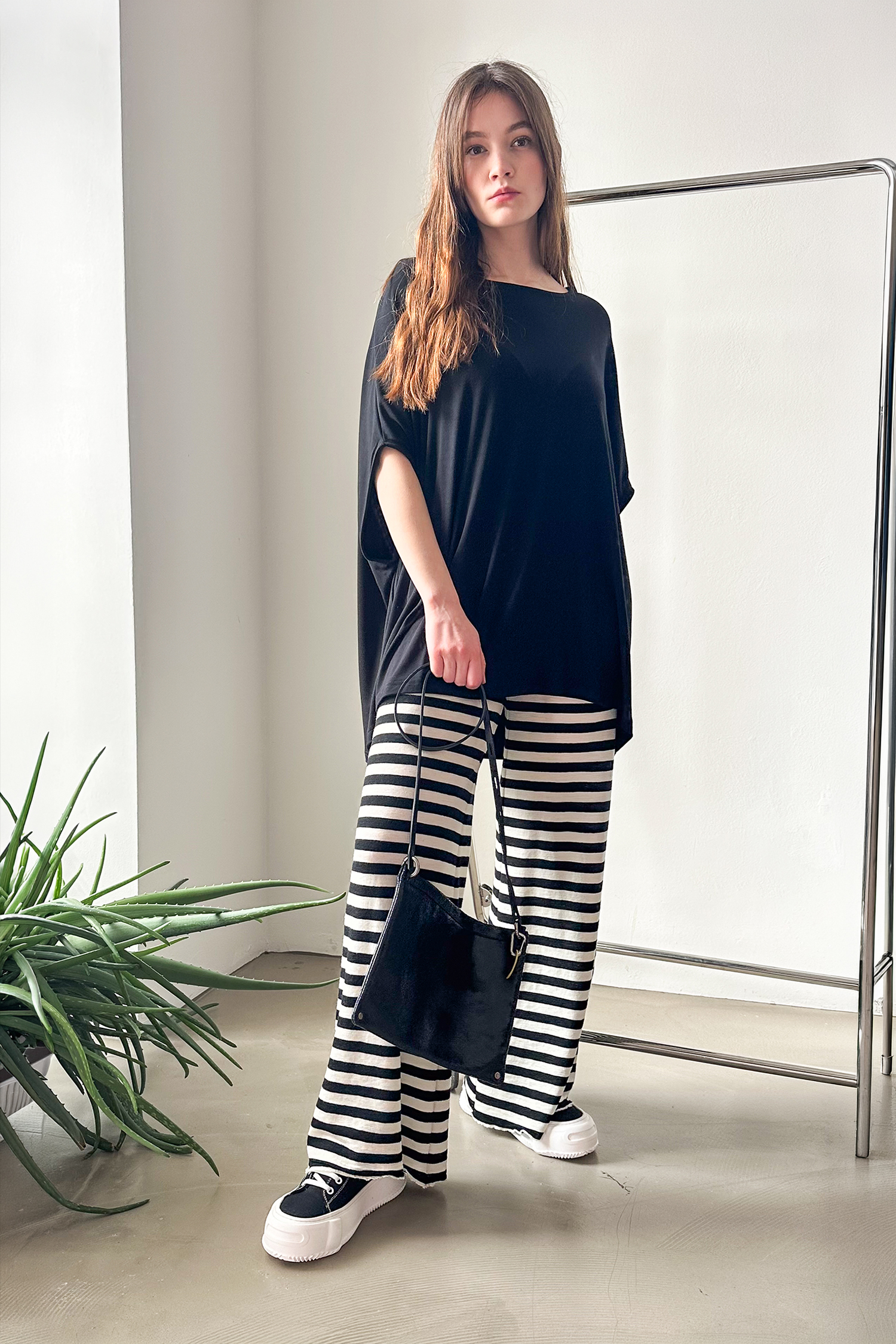 Oversize jersey top - Black - 2605