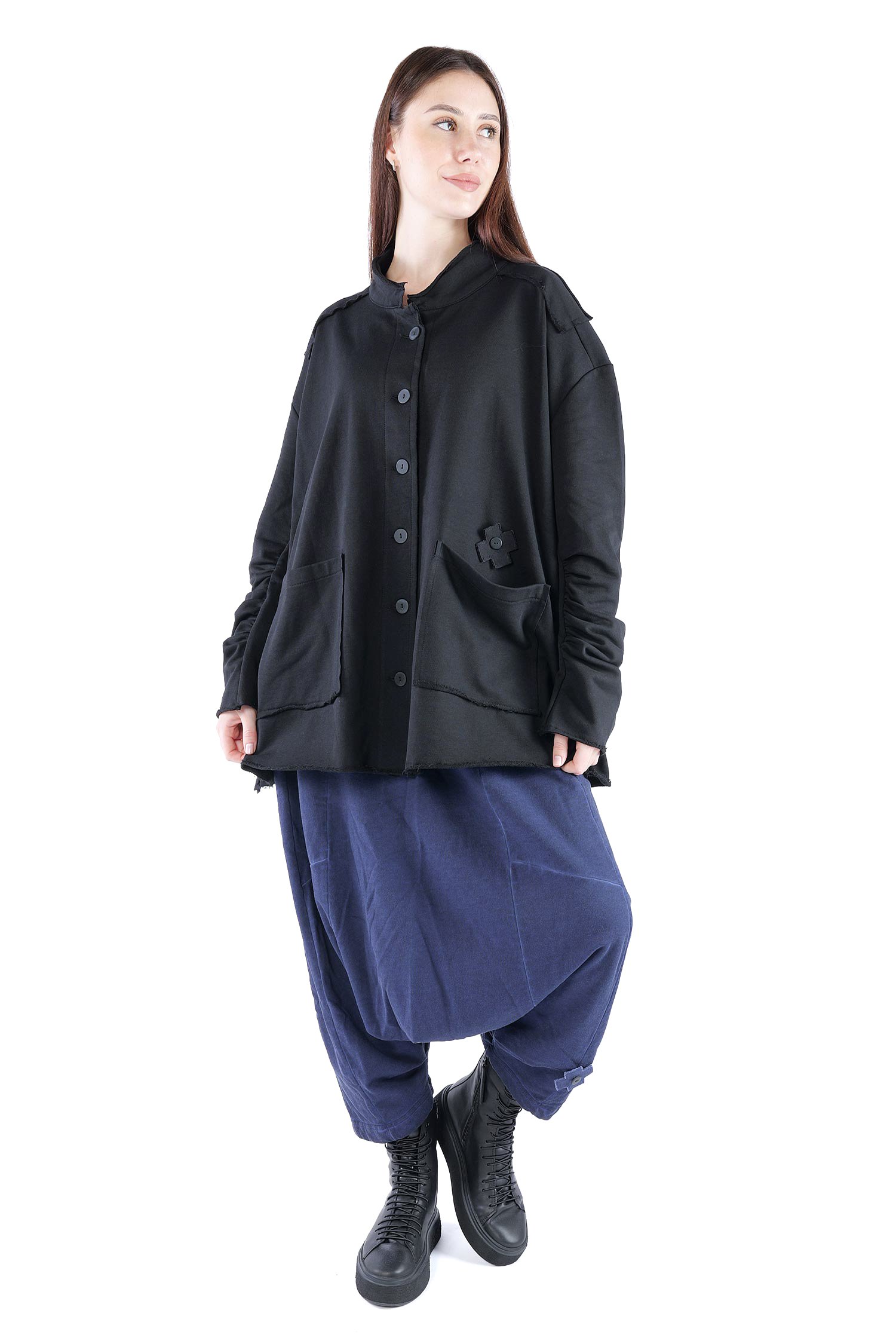 Oversize Sweatjacke - Schwarz - 2129