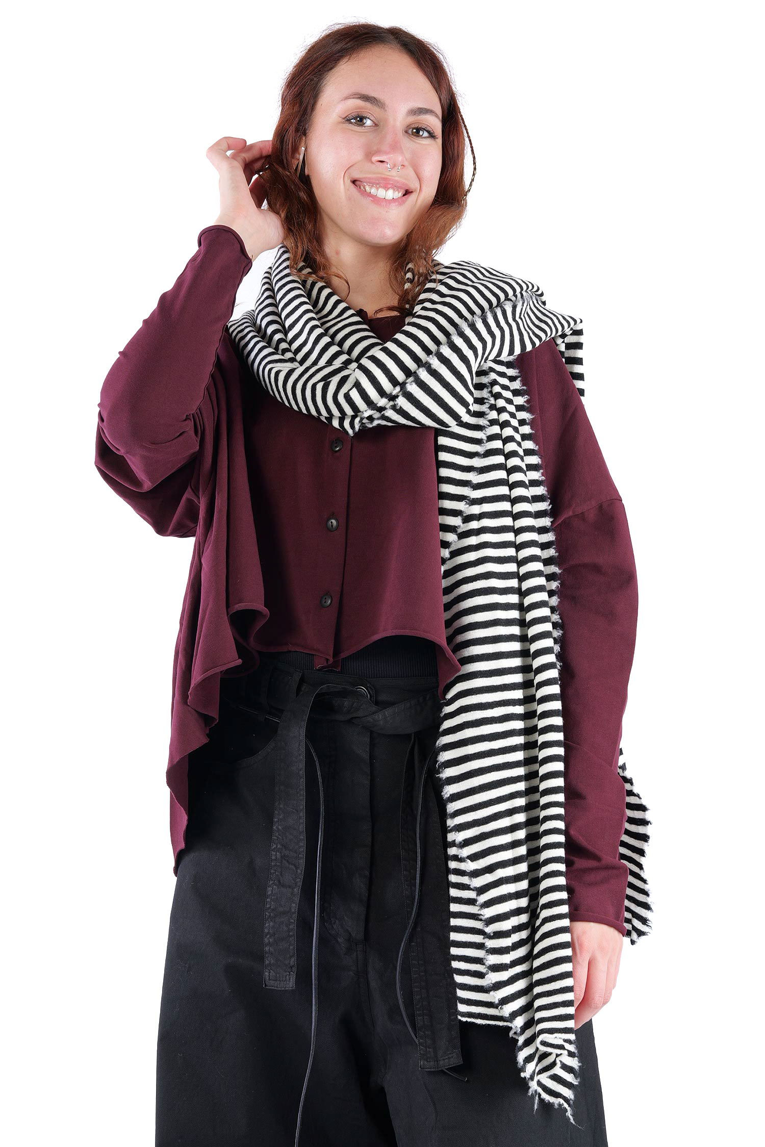 Merino Schal - White/Black schmal - 1030