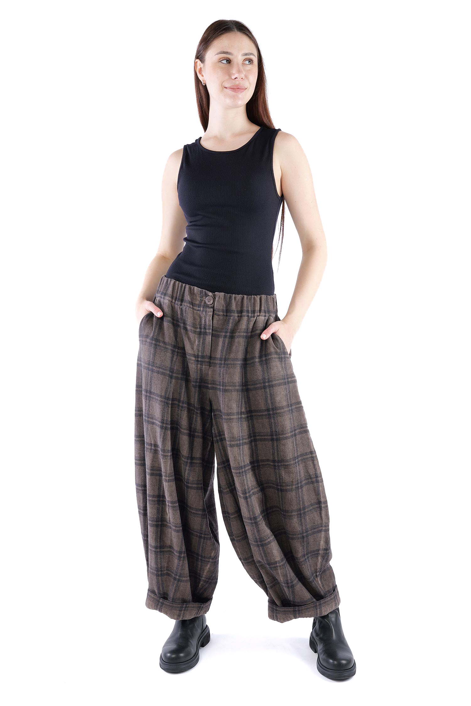 Weite Hose - Truffle old dye check - Alido
