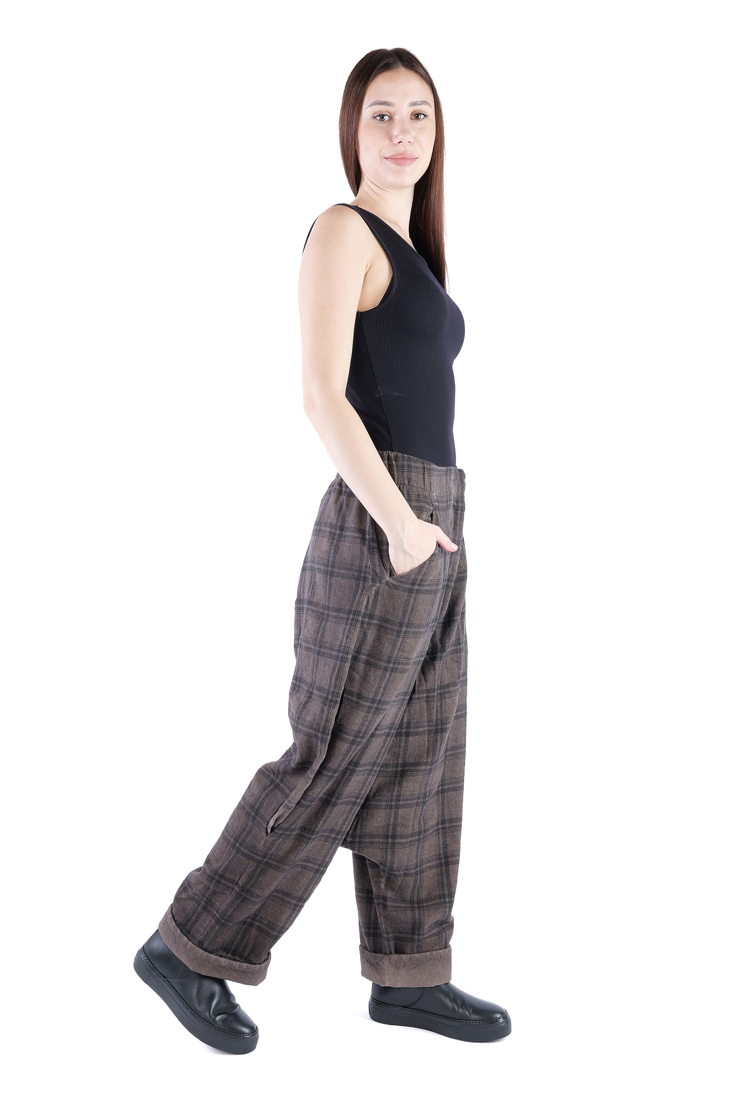 Flanell Hose - Truffle old dye check - Glano