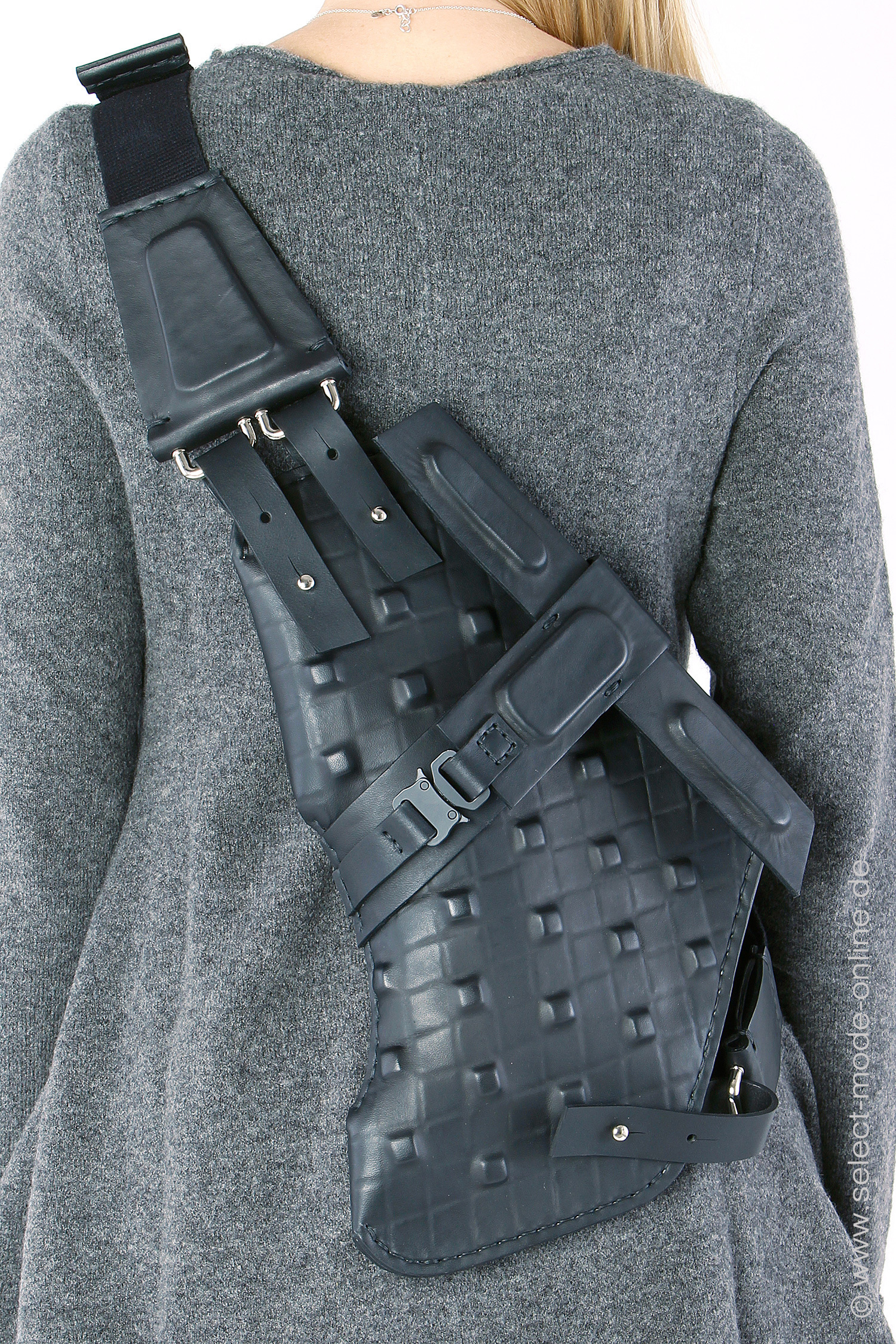3D Leather shoulder bag - black