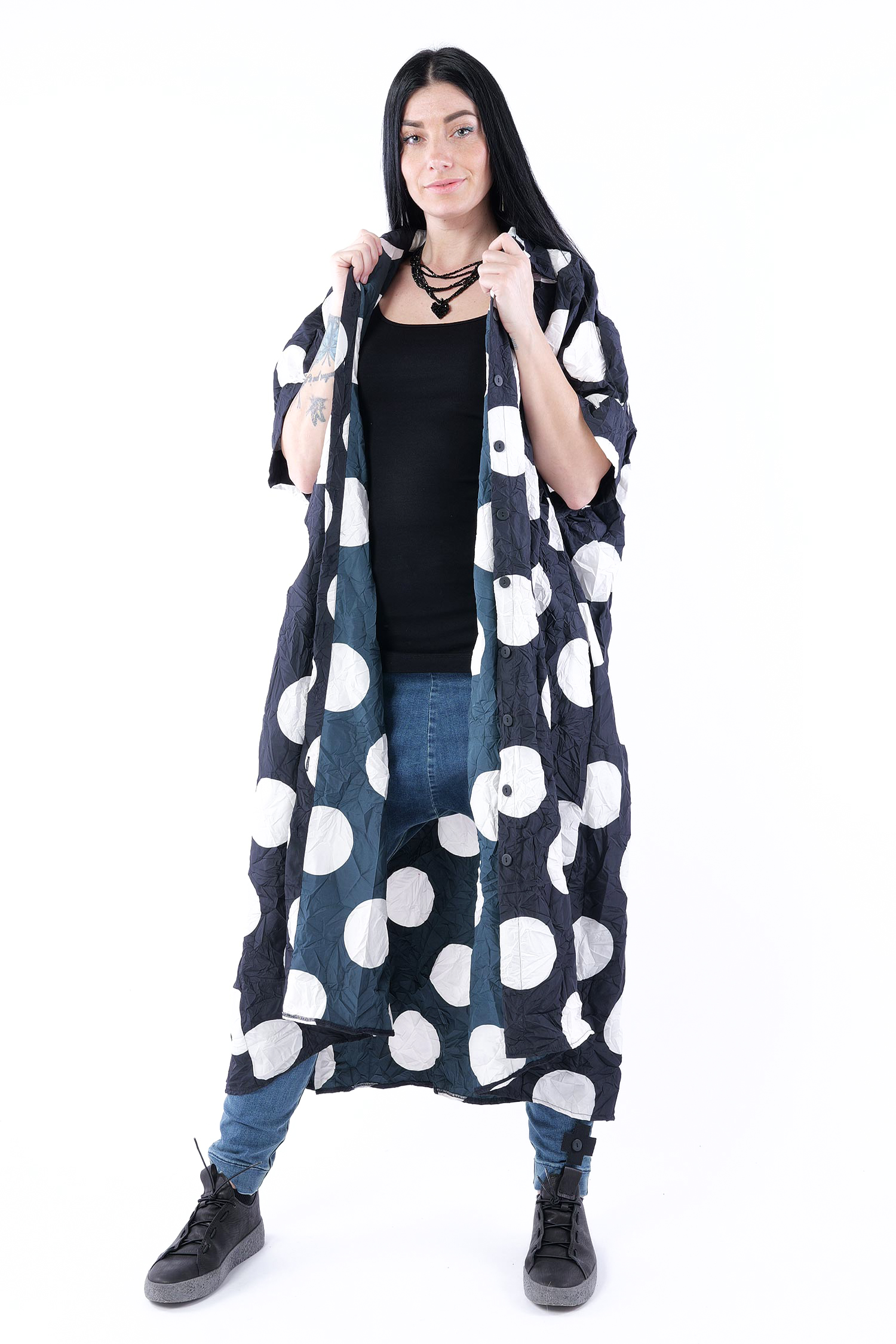 Blouse-dress with dots - Black white dots - 4025