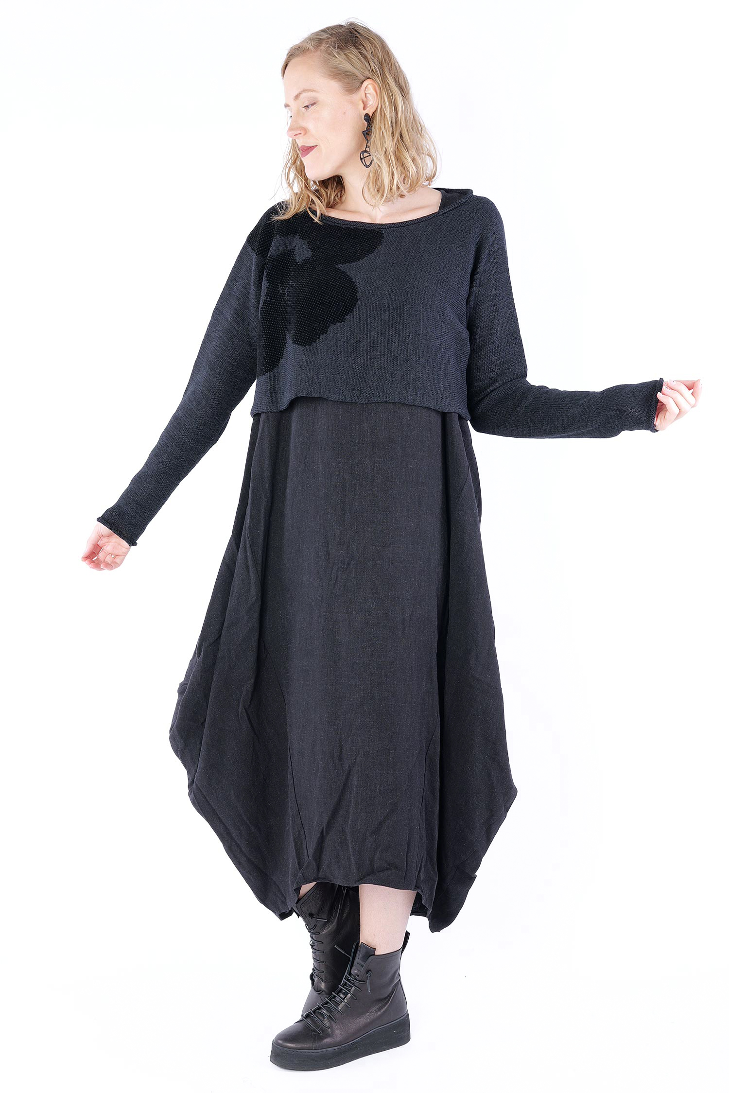 Kurzer Grobstrickpullover - Black blackflock - 2253720705