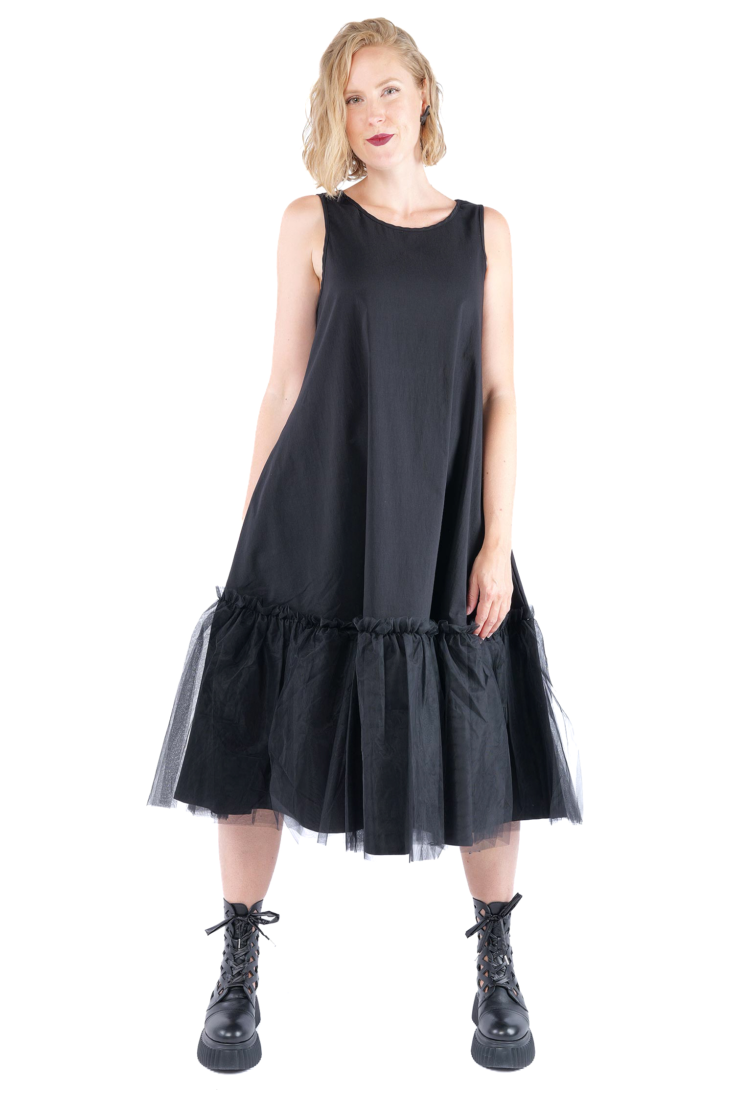 Stretchkleid mit Tüll - Black mesh - 1166