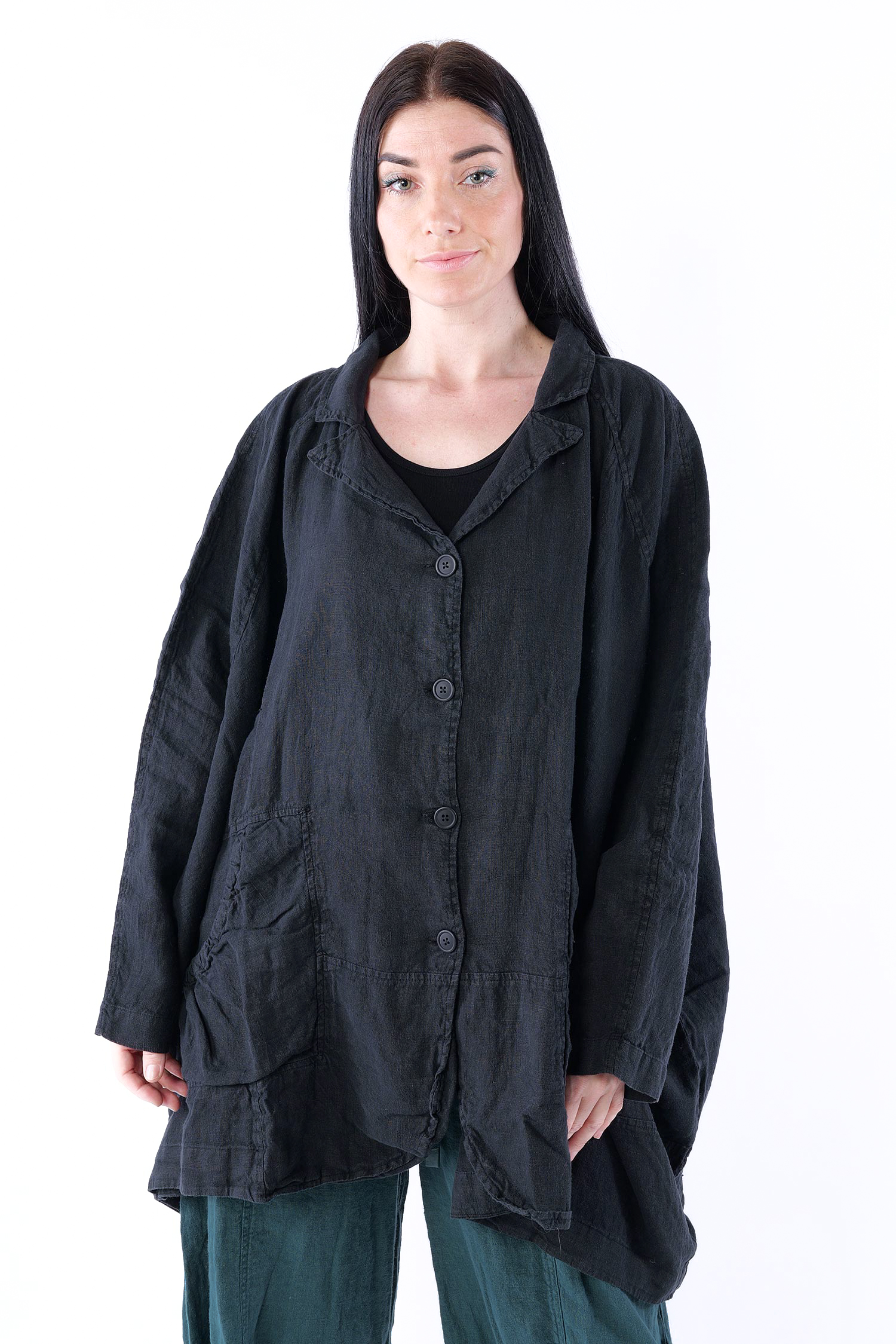 Oversized linen coat - Black - 1263541102