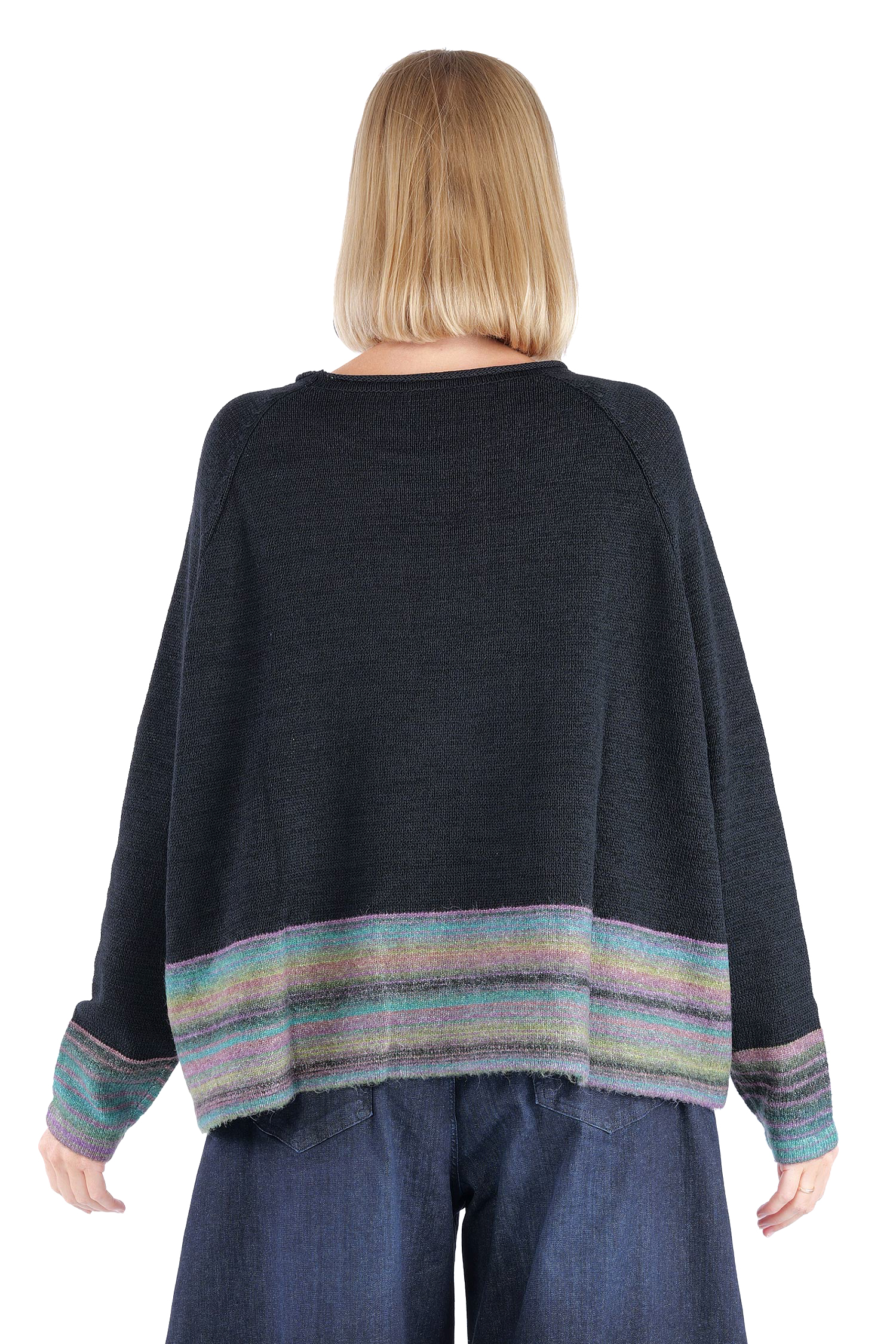 Oversized knitted pullover - Black stripe - 2263720703