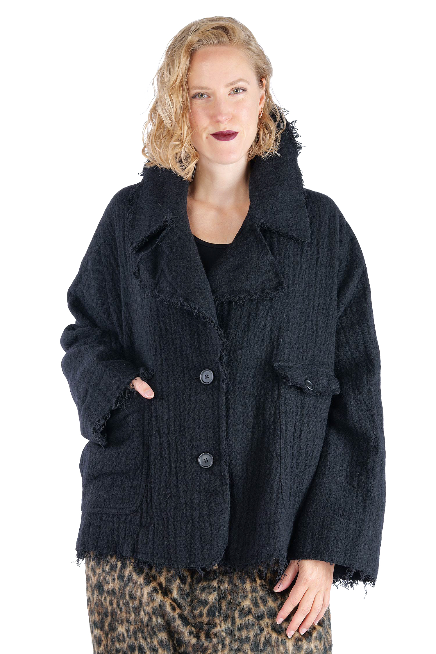 Fransige Winterjacke - Schwarz - 2263281102
