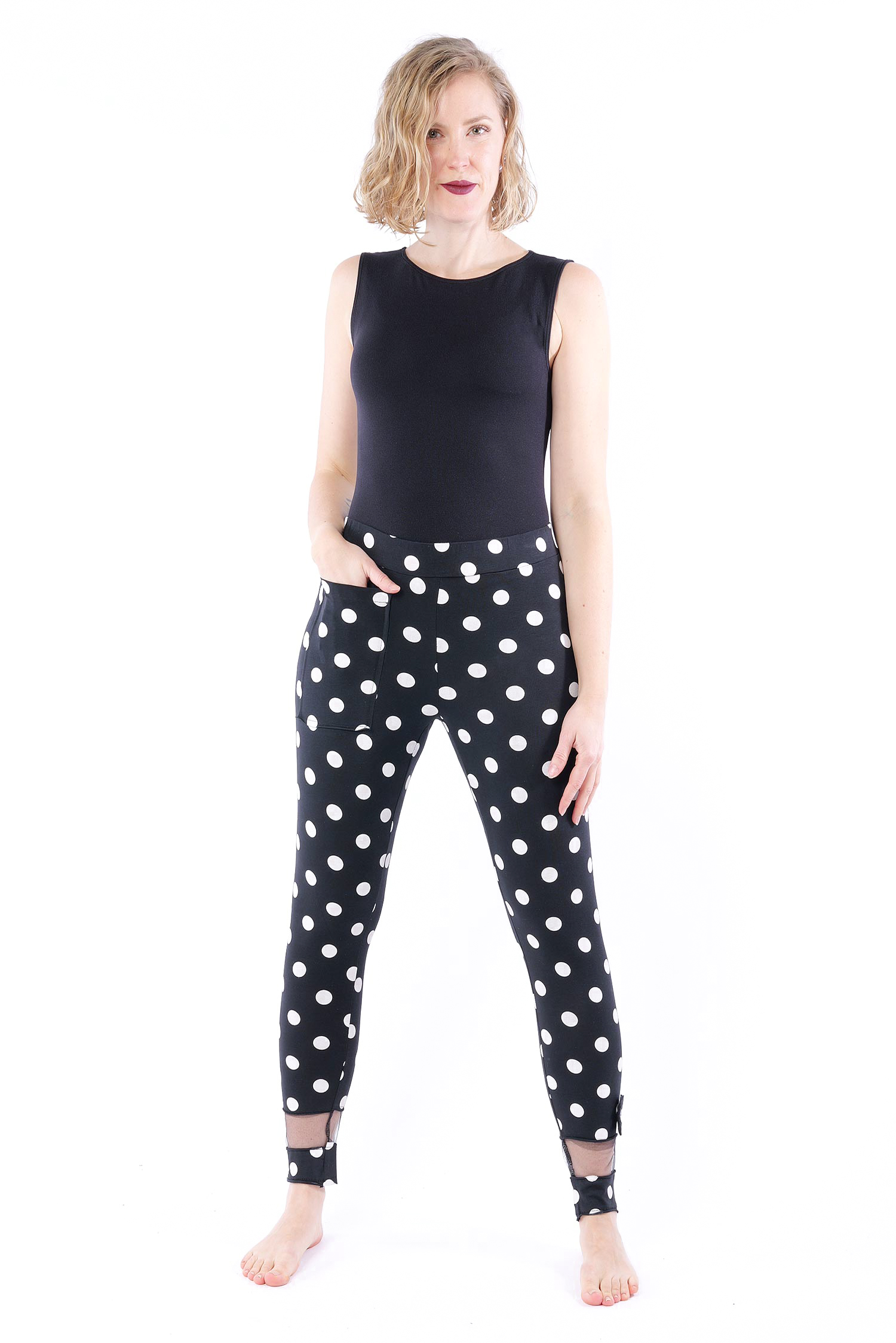 Jersey Leggings - Black white dots - 10014