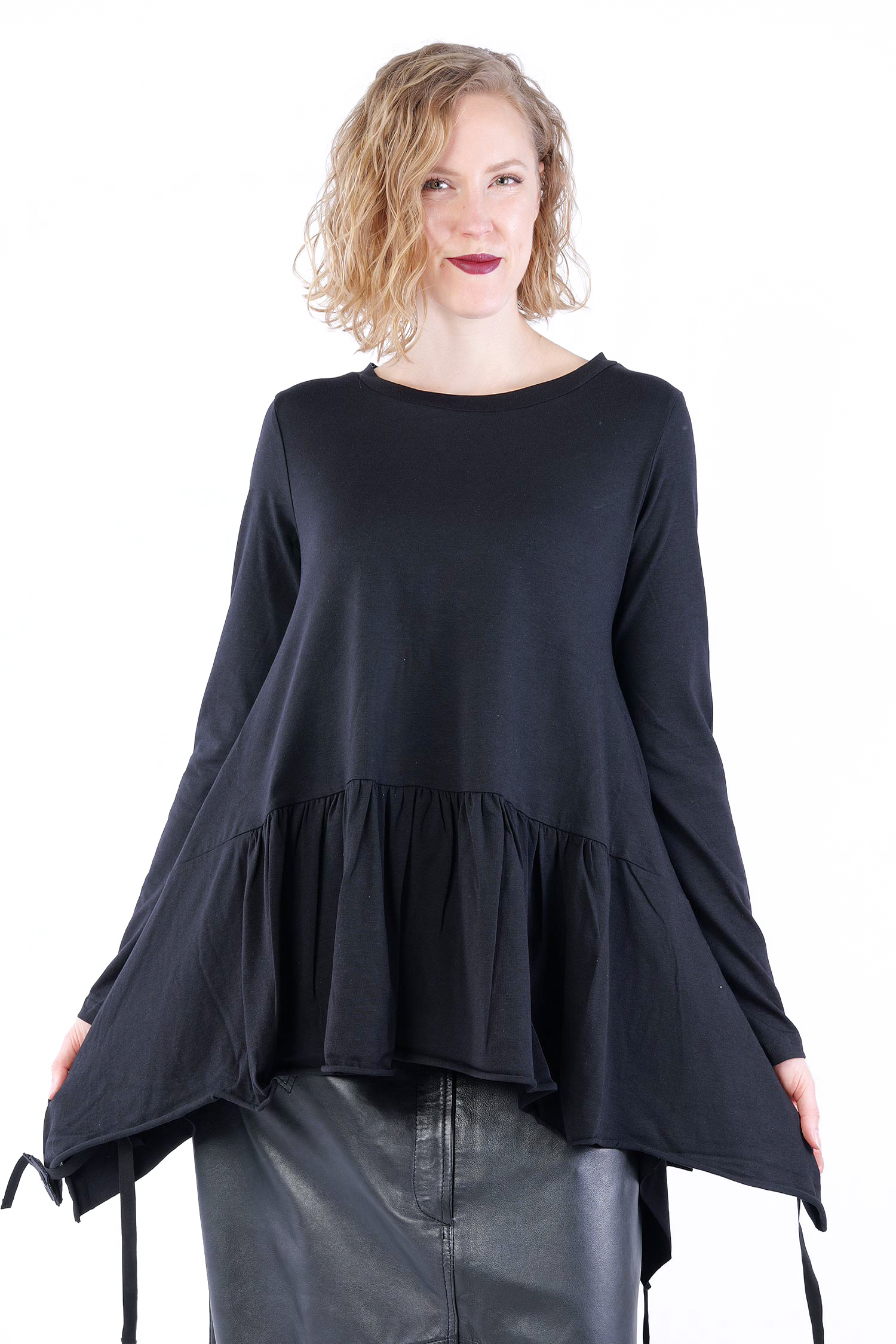 Gerüschter Pullover - Schwarz - 5044