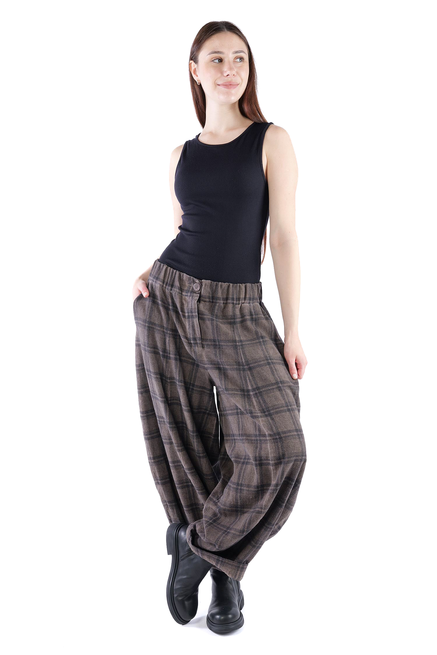 Wide pants - Truffle old dye check - Alido