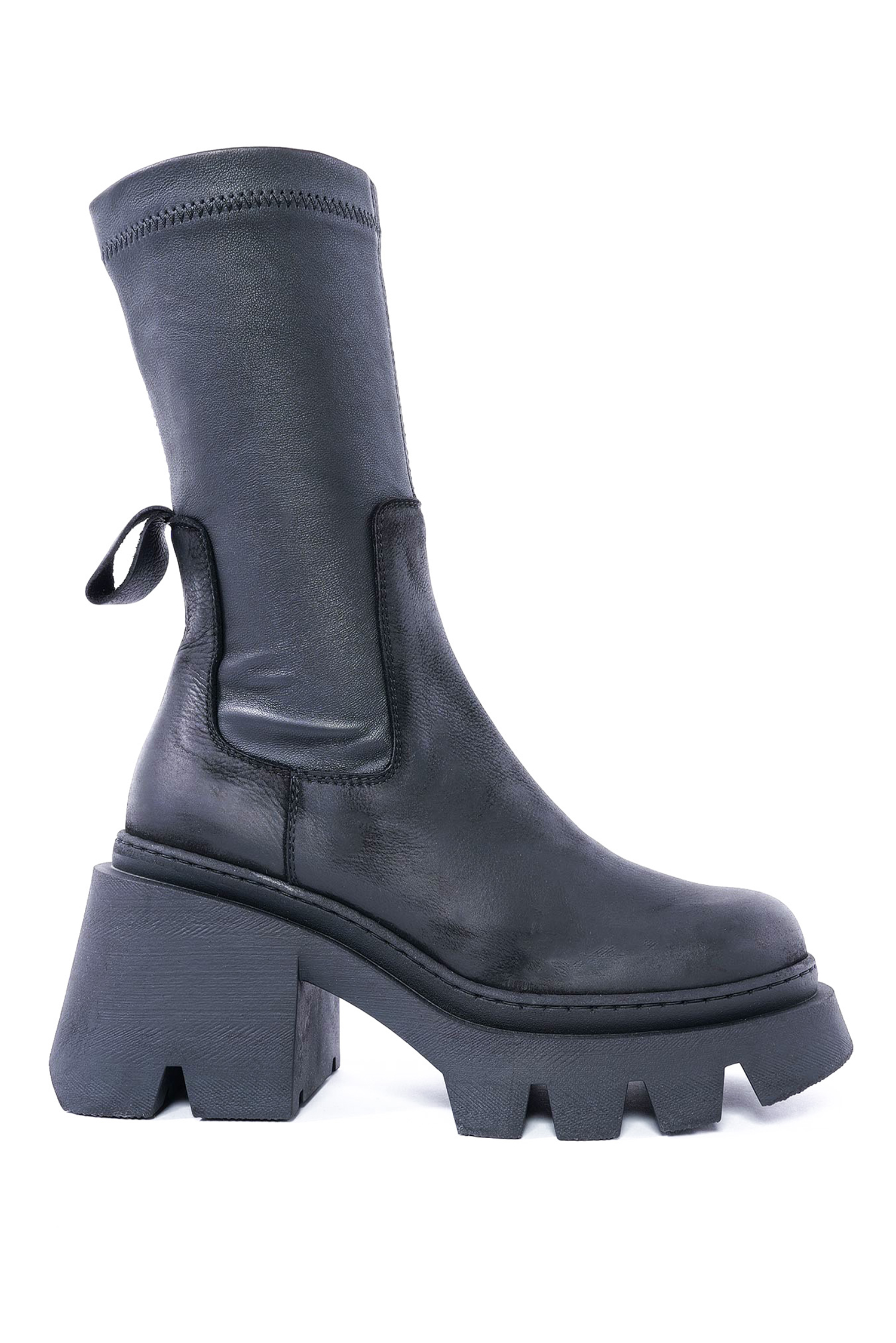 Leder Stiefelette - Schwarz - 8622