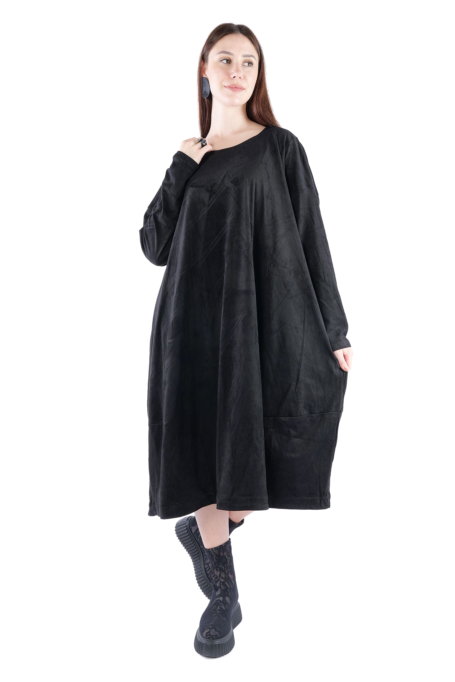 Velour-Optik Kleid - Schwarz - 2263300913