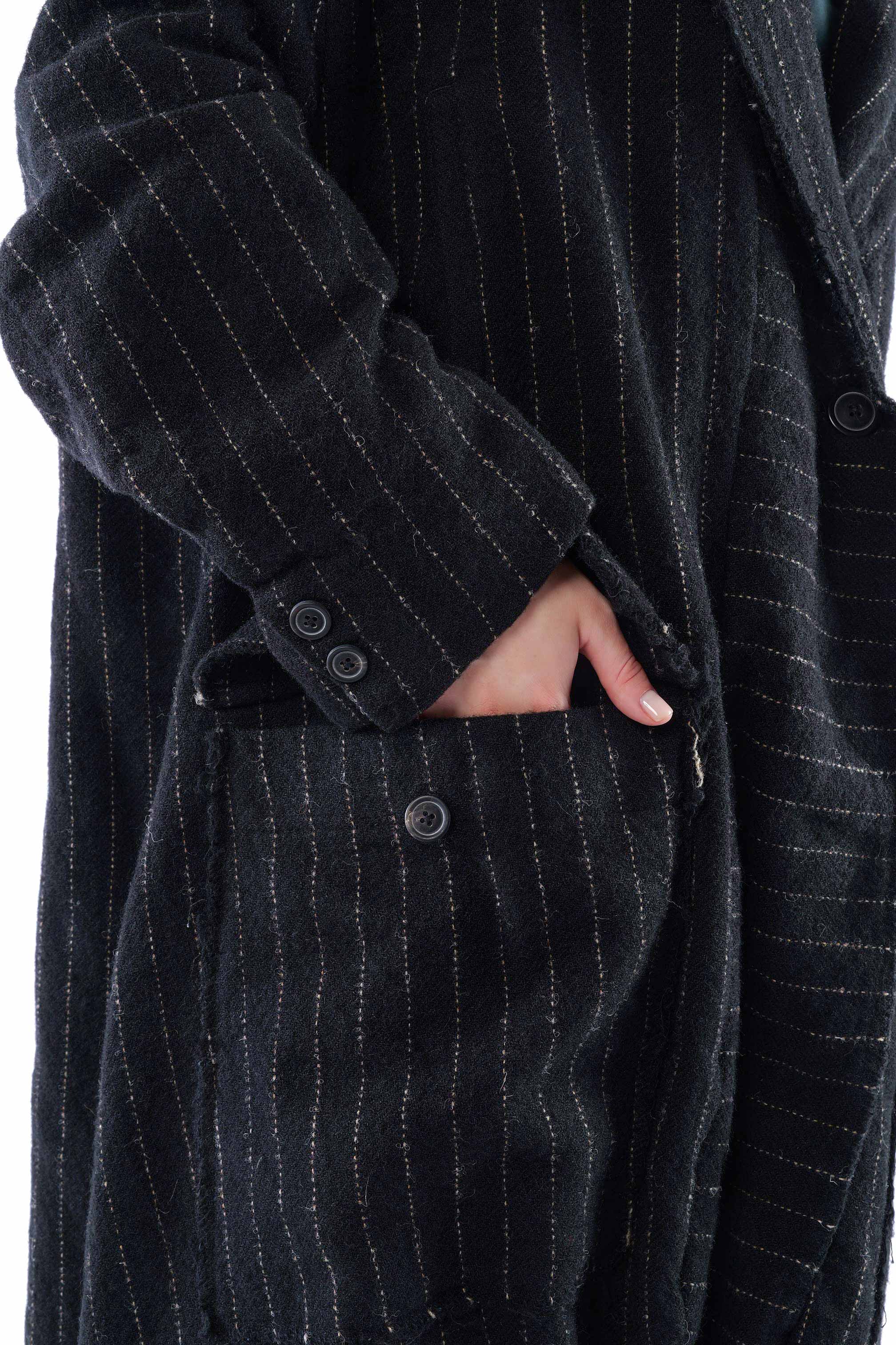 Oversize Wollmantel - Black stripe - 2261151209