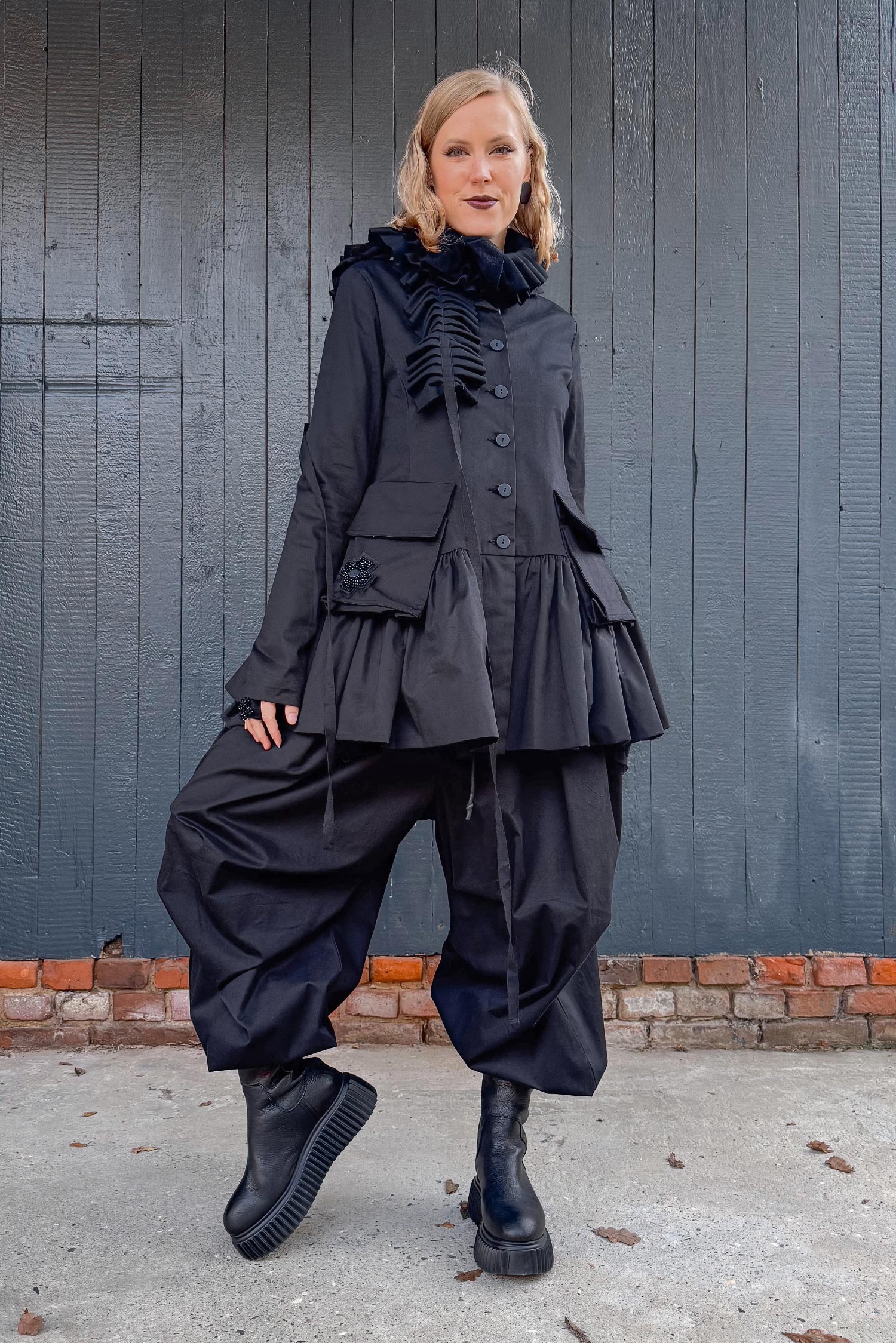 Rüschenschal - Schwarz - 1750