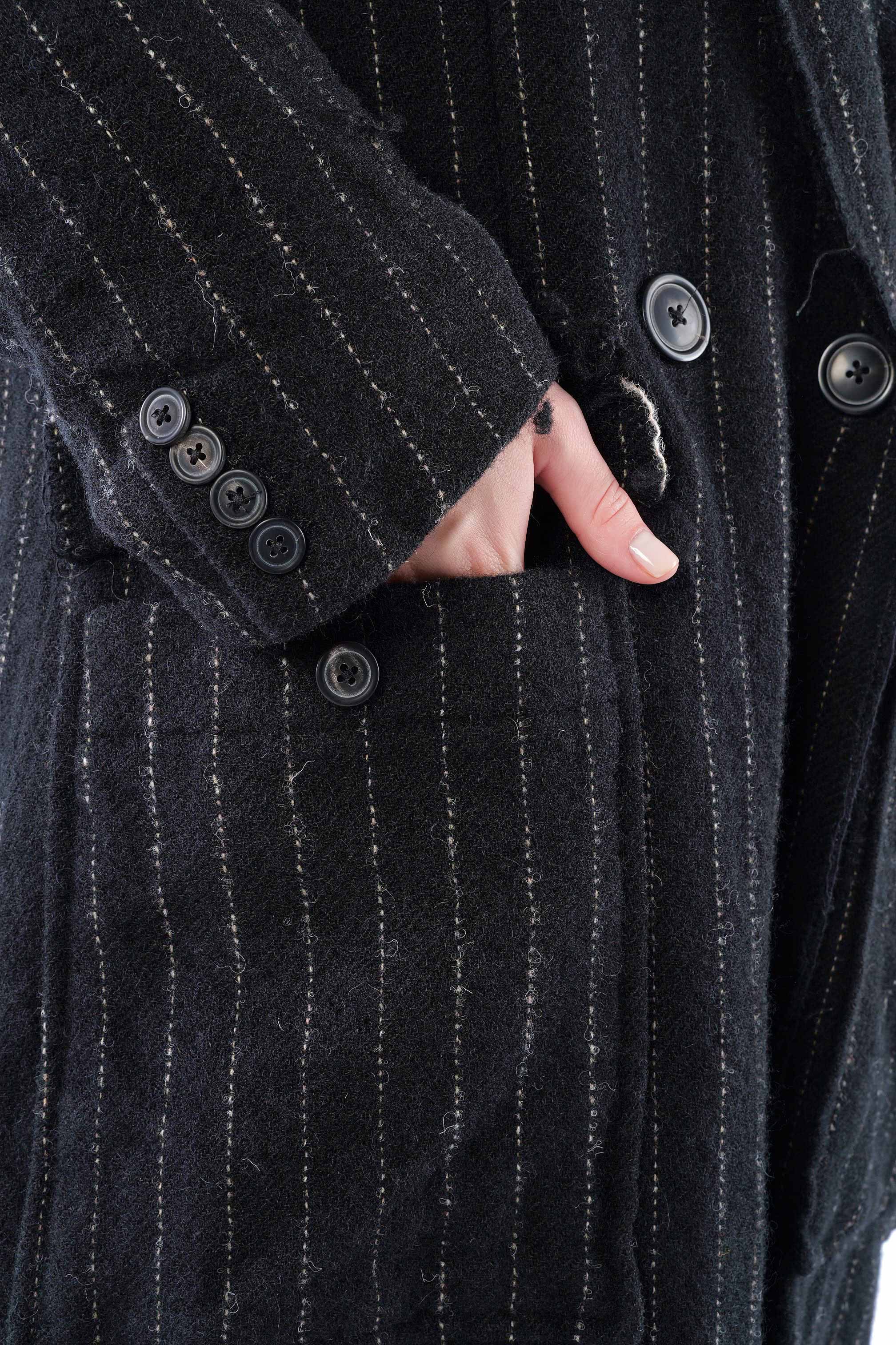 Langer Wollmantel - Black stripe - 2261151210