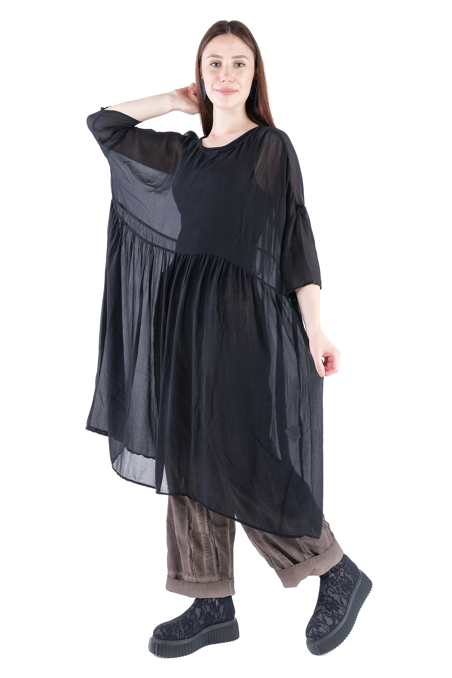 Oversize Seidenkleid - Schwarz - Meinsein